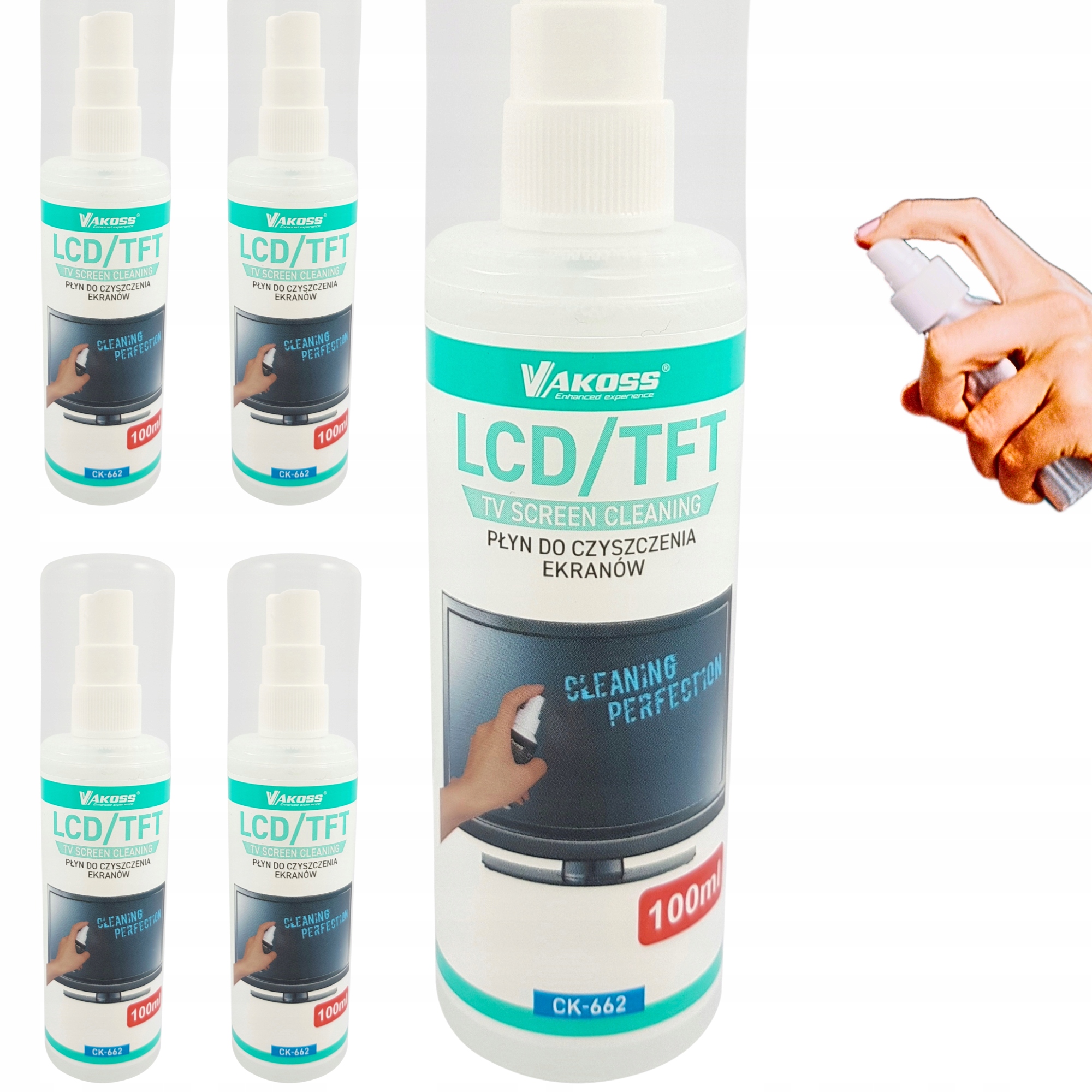 5x PŁYN DO CZYSZCZENIA WYŚWIETLACZY EKRANÓW PC TV LCD LED ZESTAW 5X100ML