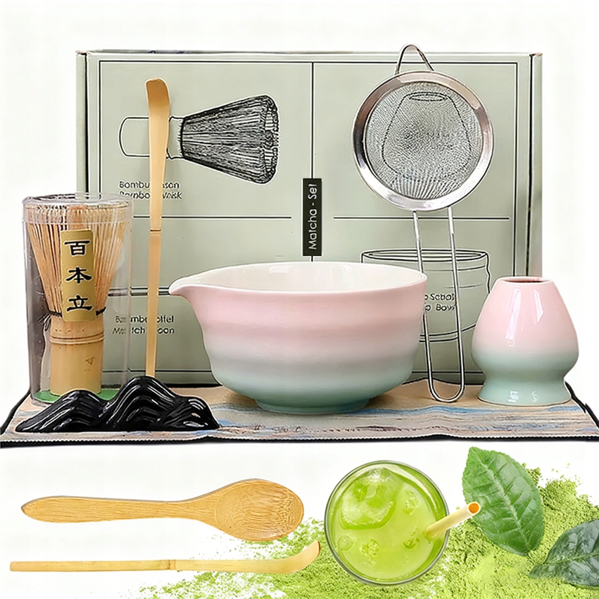 Zestaw Miotełka Chasen Pędzel Do Herbaty Matcha+łyżk +chashaku 8SZT