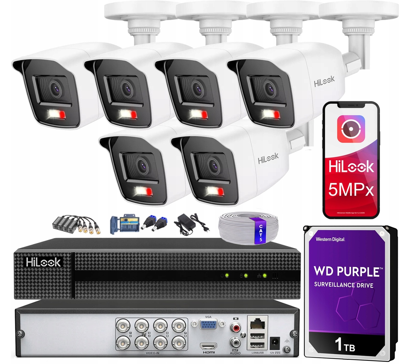 5Mpx monitorovací systém pre domáce 6 vonkajších kamier s mikrofónom HiLook