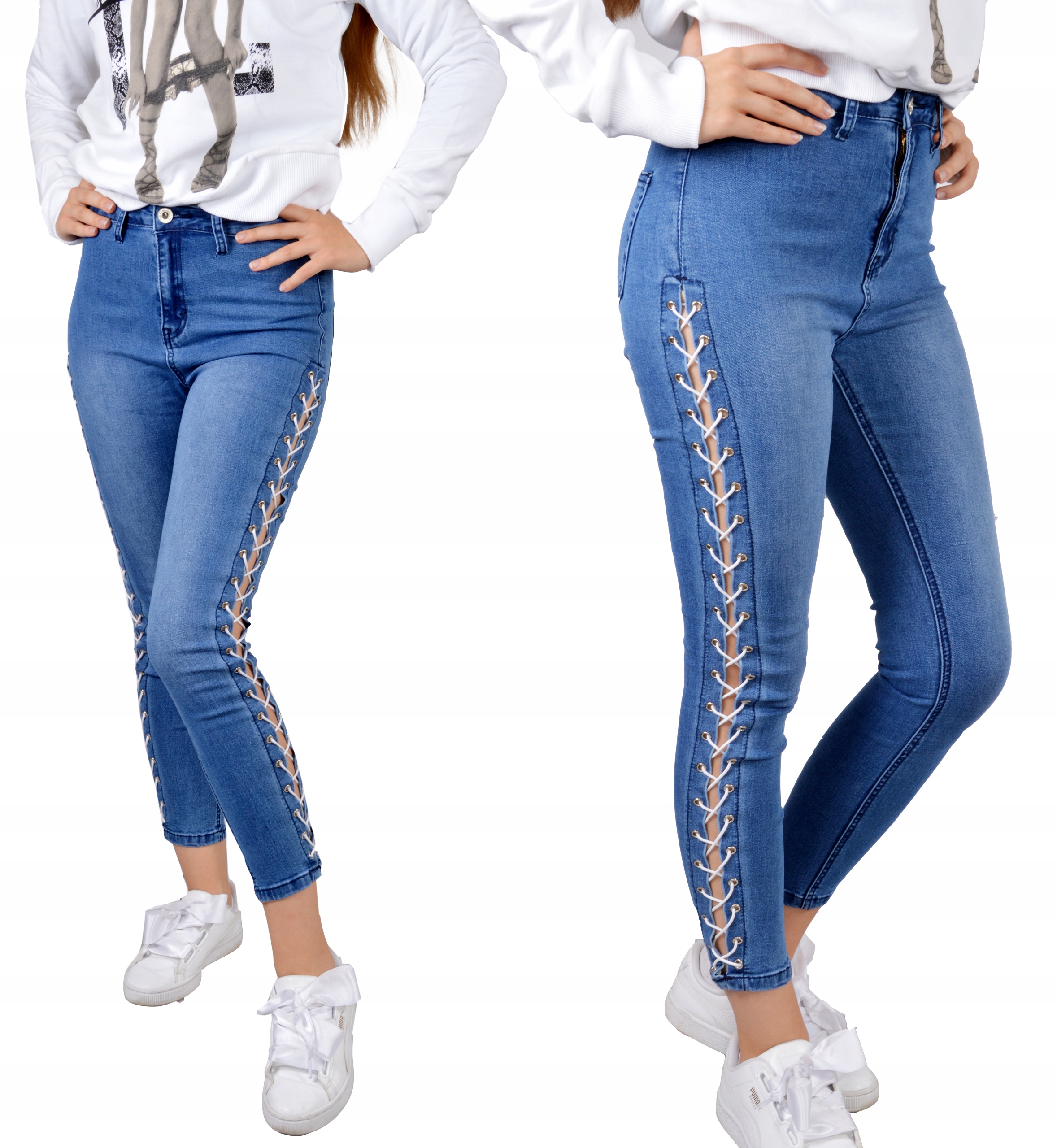 

Spodnie Jeansy Damskie Modelujące Sznurowane Lato