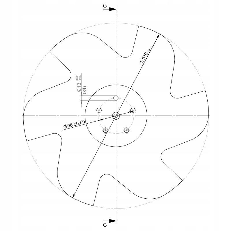 Boční talíř, hvězda typ C, 510x4 pravý DAPL05A