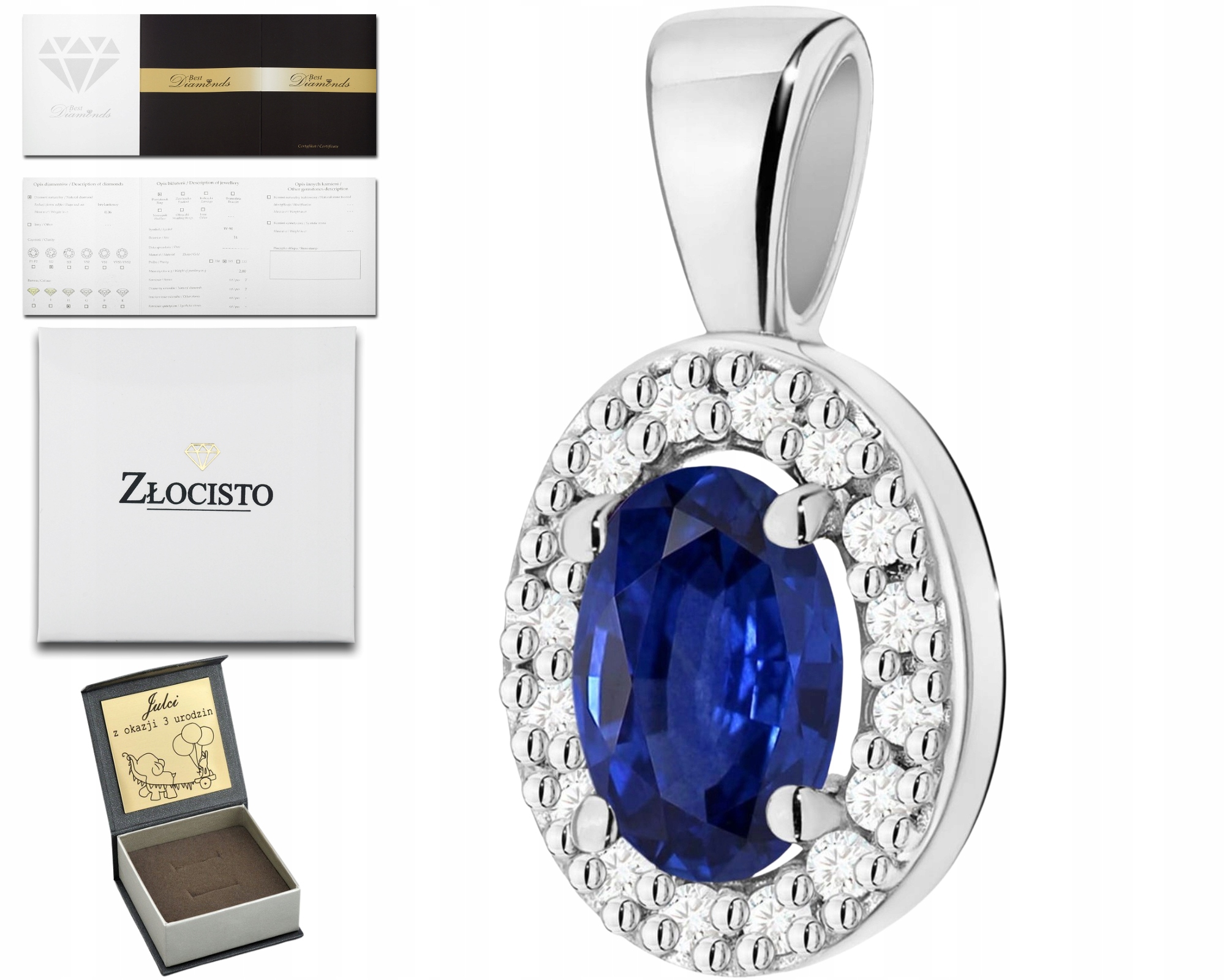 Bílé Zlato Přívěsek S Tmavě Modrým Safírem A Brilianty Zlato 585 Dárek