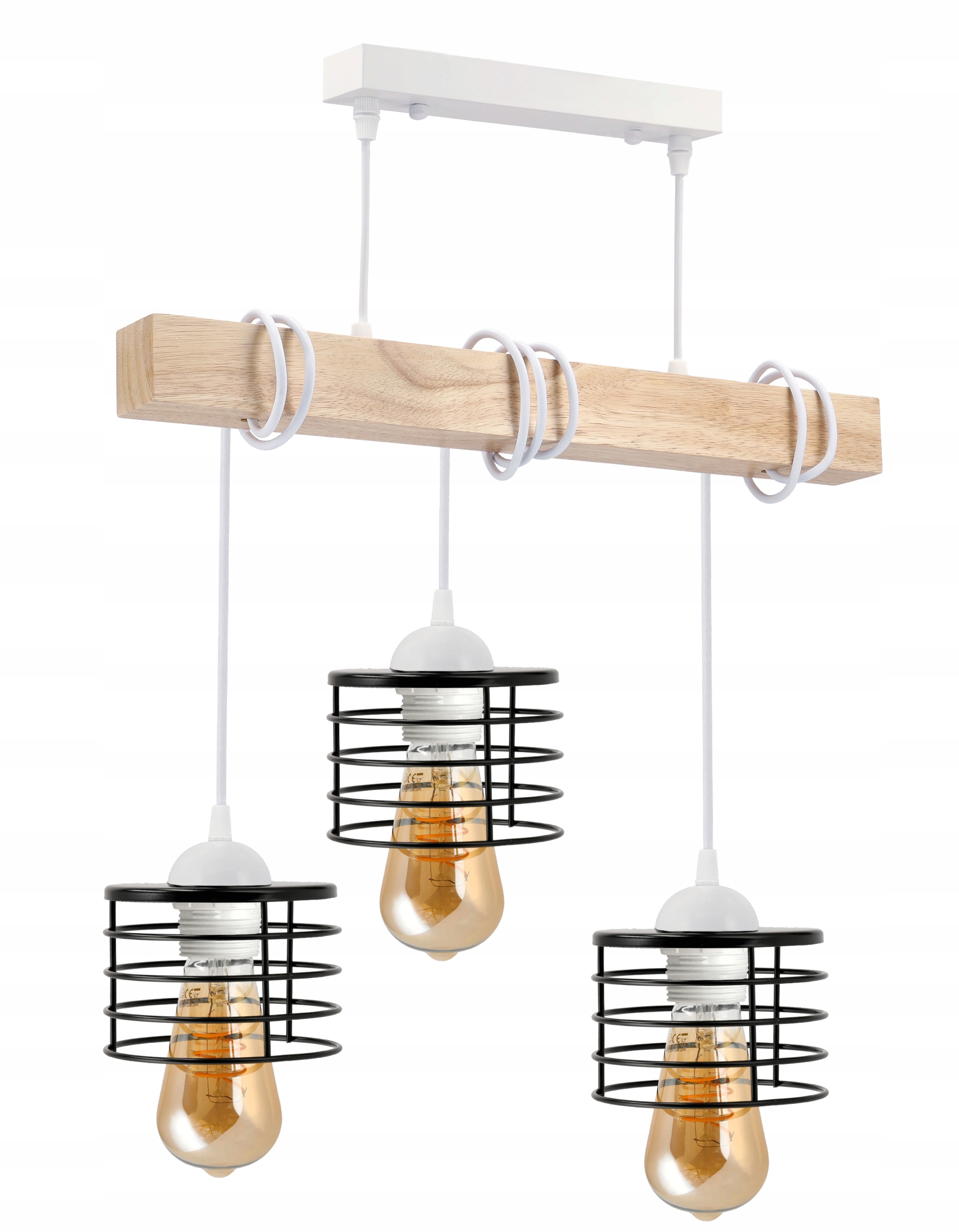 stropní svítidlo Led Závěsný lustr 3x E27 Loft Dřevo Dřevěný dub