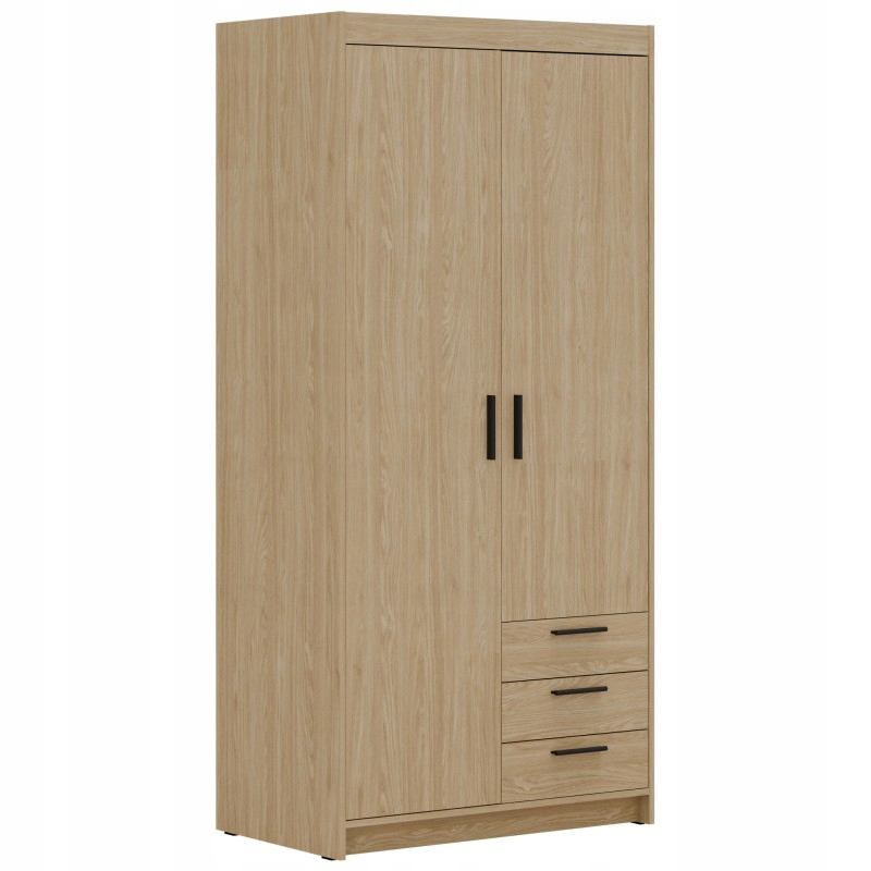 Skříň Alena 2D 3S Dub olejovaný 90 cm, zásuvky, police a tyč