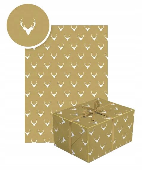 PAPIER PREZENTOWY RENIFER ZŁOTY ŚWIĄTECZNY