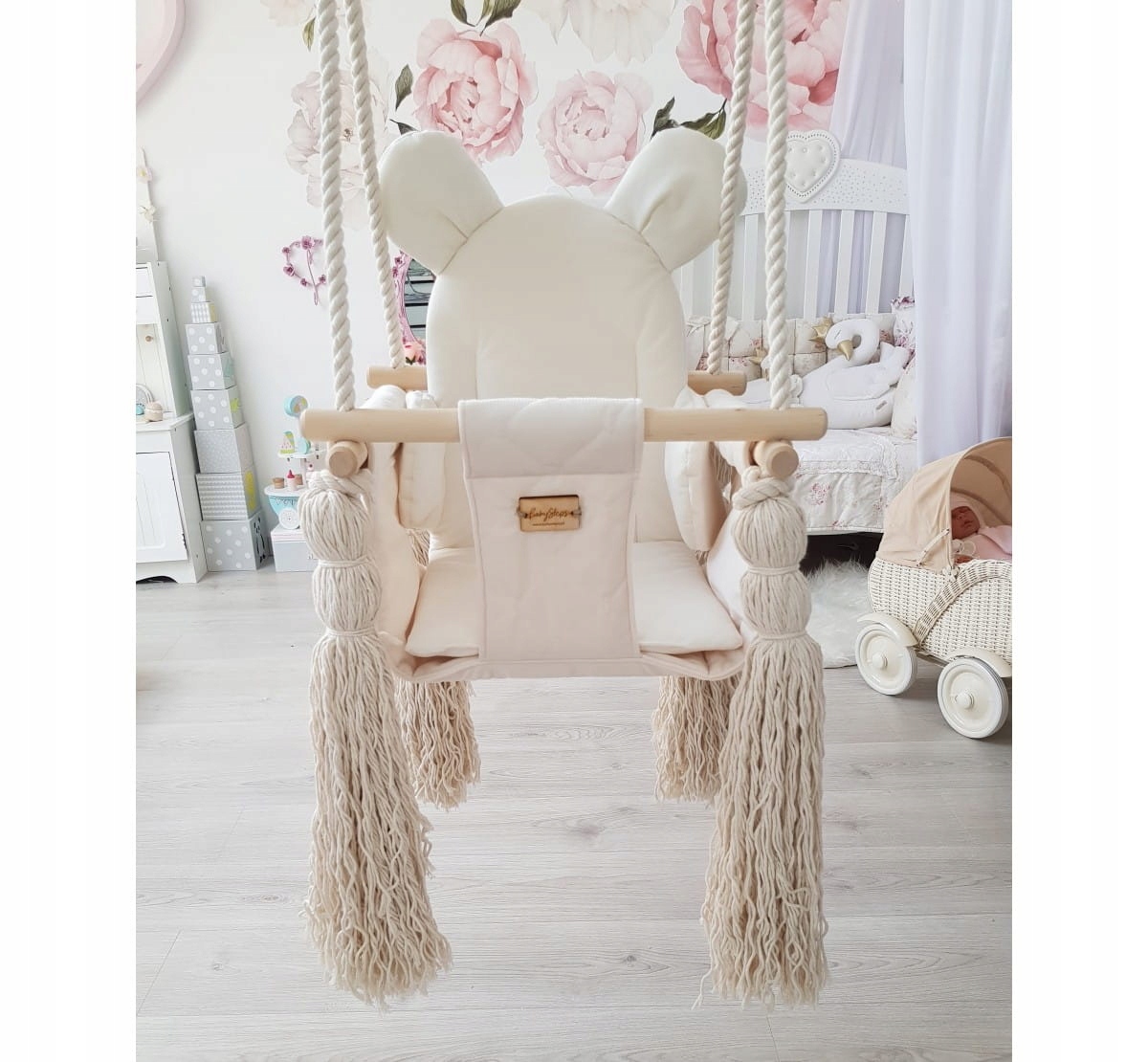 BABYSTEPS HUŚTAWKA DO POKOJU DZIECIĘCEGO ECRI ZESTAW +PASY +HAKI EAN (GTIN) 5905080600209