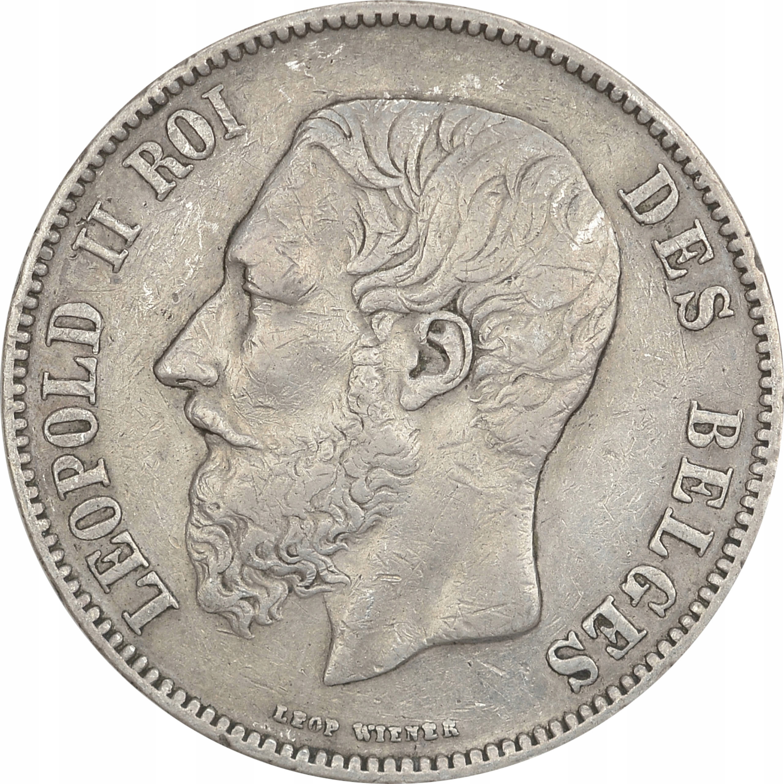 18.BELGIA, LEOPOLD II, 5 FRANKÓW 1873