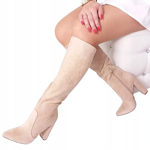 

Kozaki do kolana słupek beżowe Elisabetta KBU922