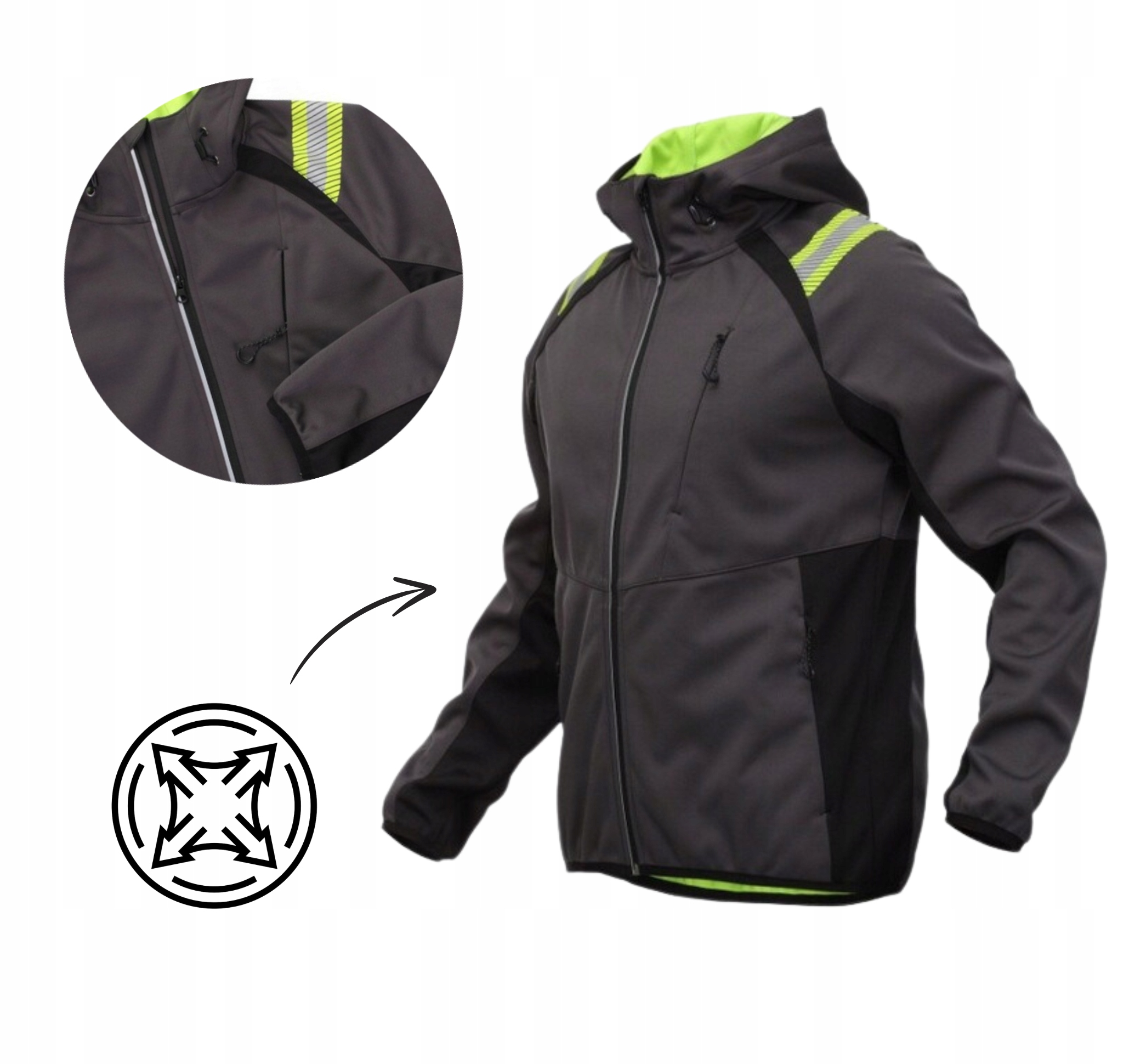 Elastyczna Bluza Robocza Softshell BoSafety z Wstawkami Odblaskowymi Hi-VIS