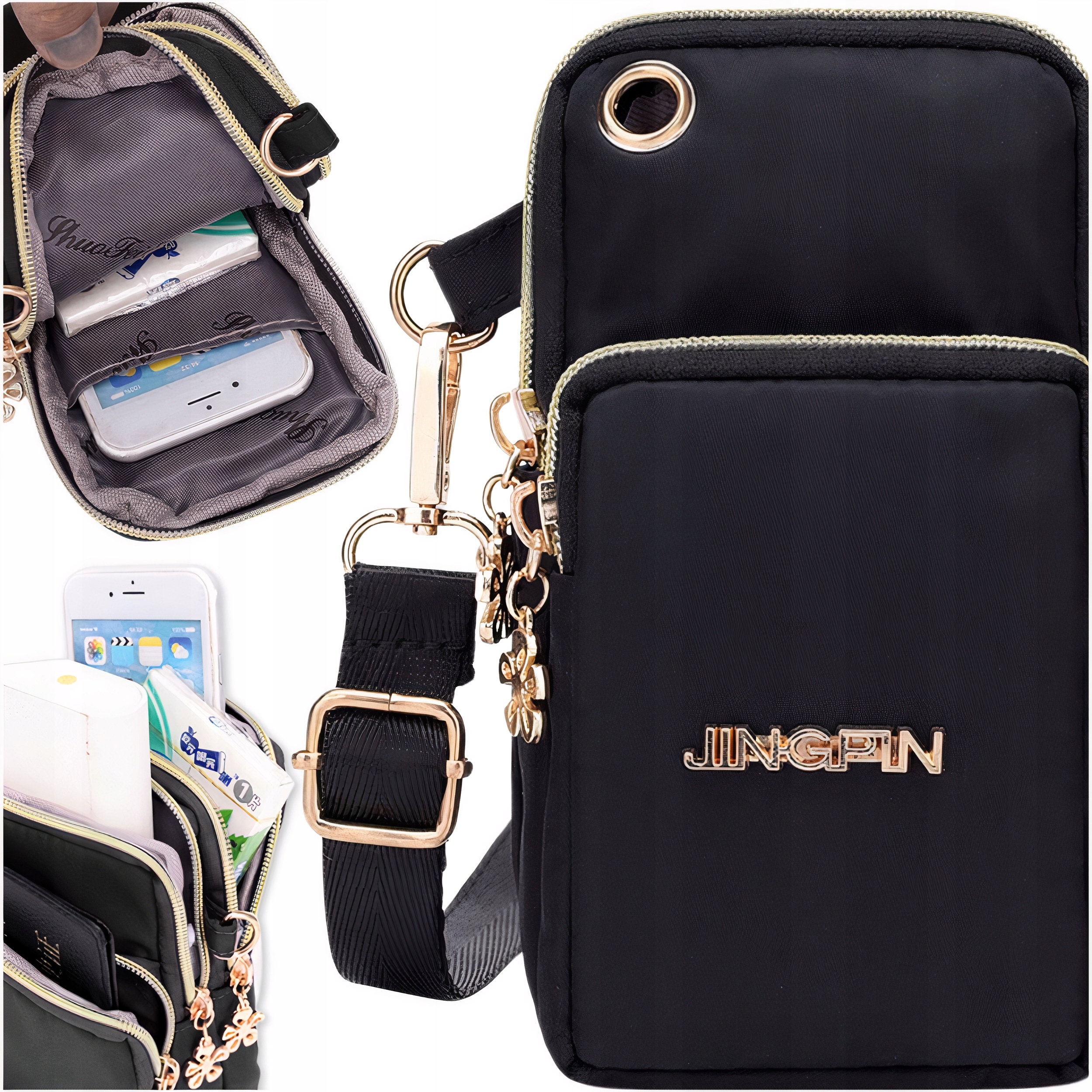 Torebka na telefon portfel kopertówka 2w1 miejska na ramię czarna etui Marka Edibazzar