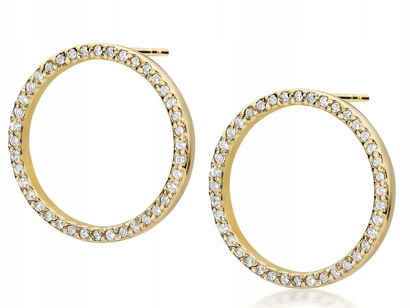 Zlaté náušnice 585 Kolečka S Brilianty 3,80 g s diamanty na tyčince, módní