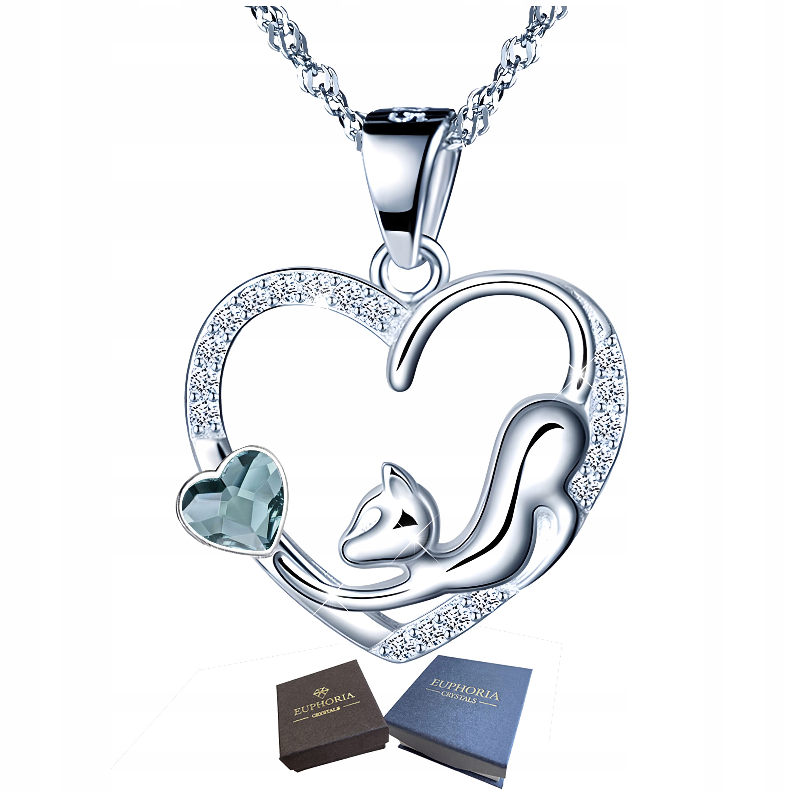 Stříbrný náhrdelník 925 Dámské srdce s kočkou jako Dárek pro ženu Srdíčko