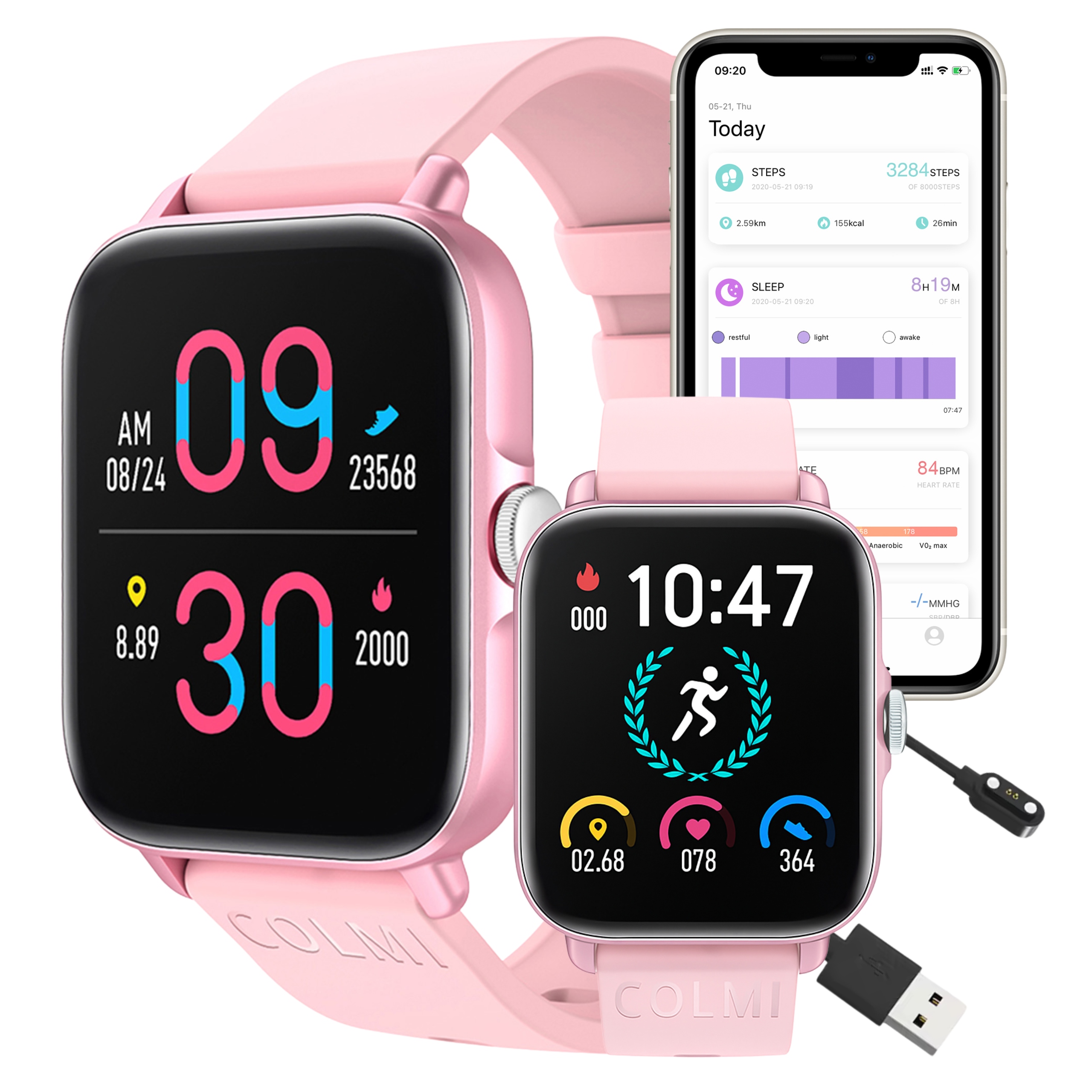 Colmi P28 Plus Inteligentny Zegarek Sportowy Bluetooth IP67 Różowy