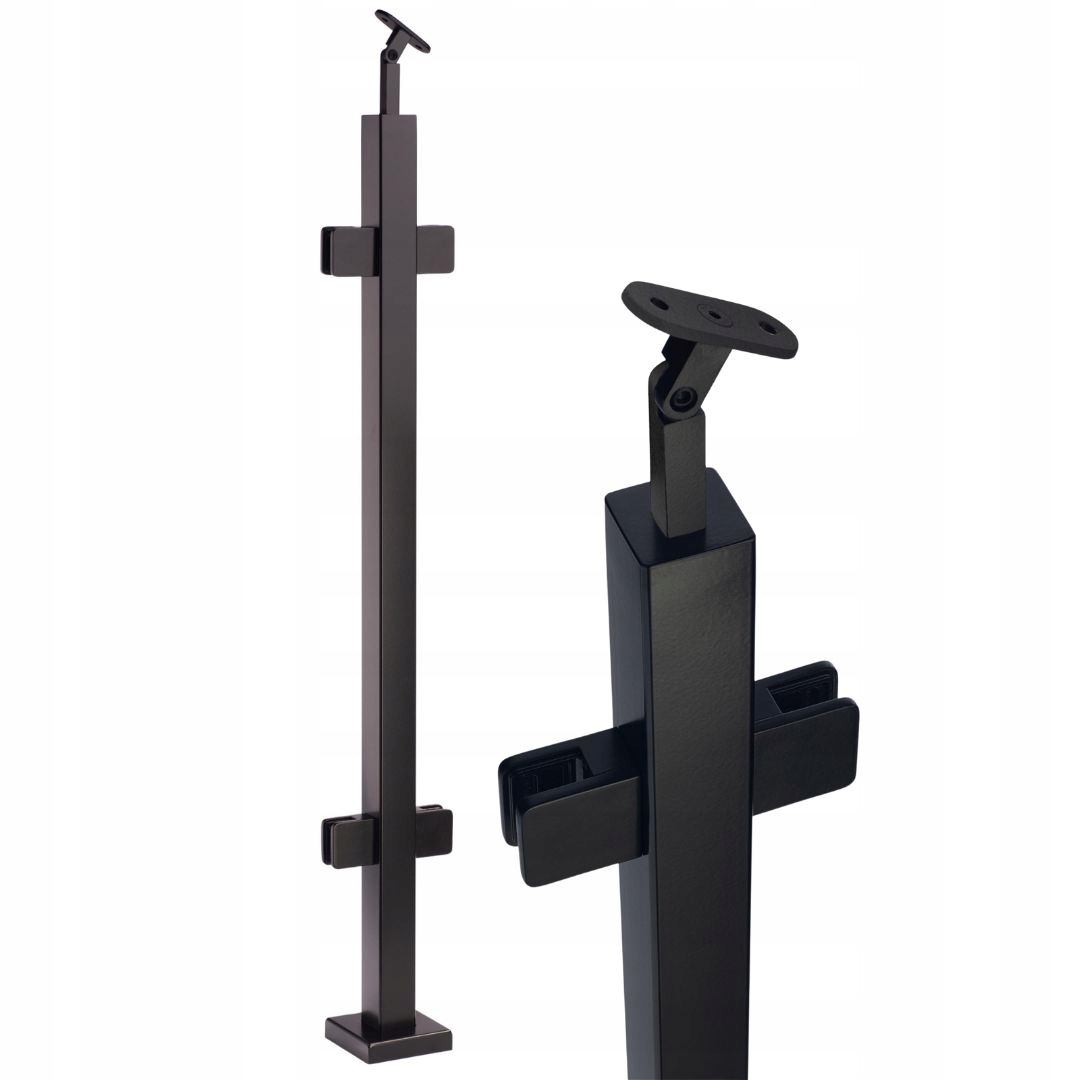 Průchozí sloupek 110 cm, Sklo 4 Úchytky 40x40 Černý Nerezový Loft