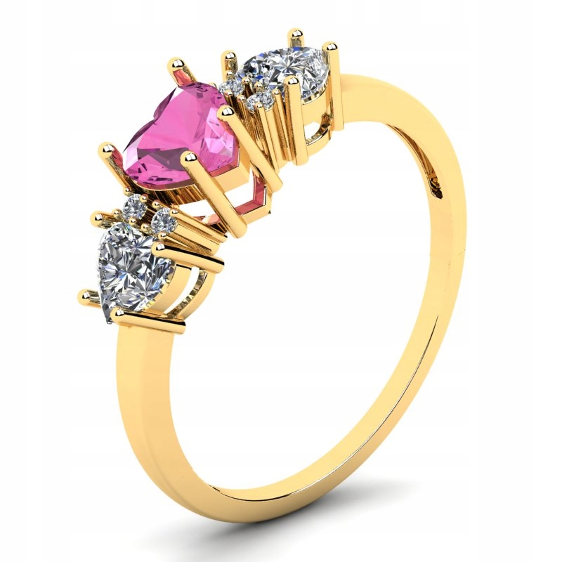 

Pierścionek Złoty Serca Z Różową Cyrkonią 14KR