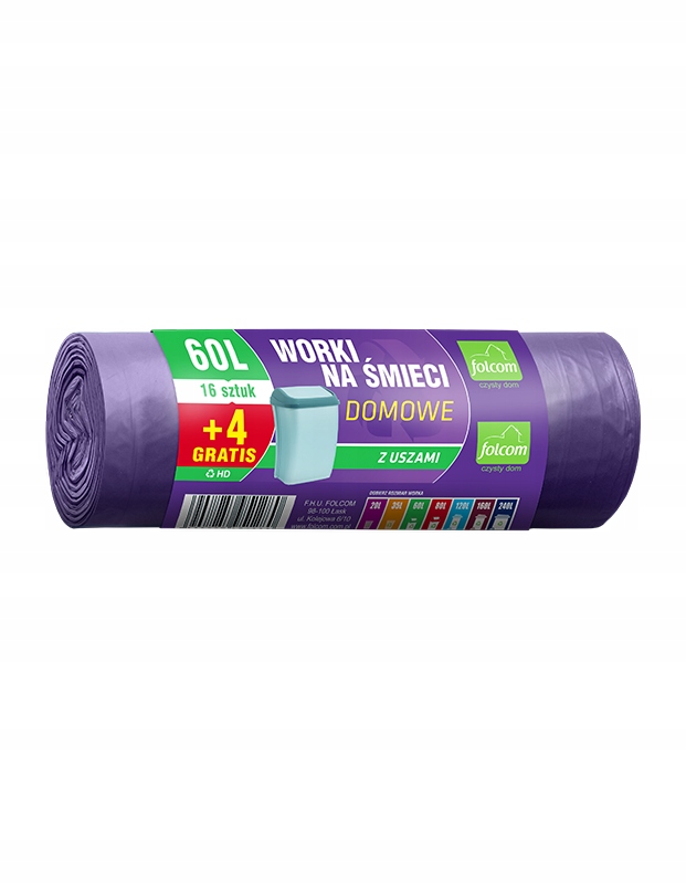 

Worki na śmieci domowe z uszami Folcom 60l 20 szt.