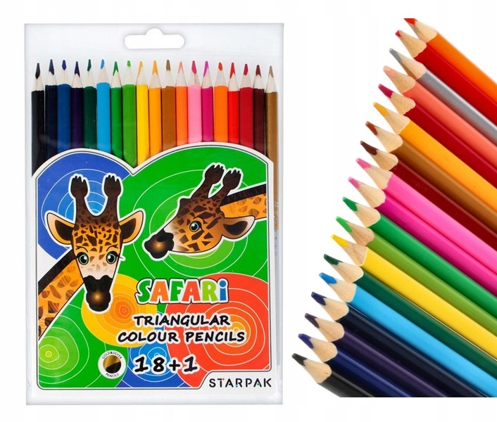 

Safari Kredki Szkolne Ołówkowe 18 kol +złota srebr