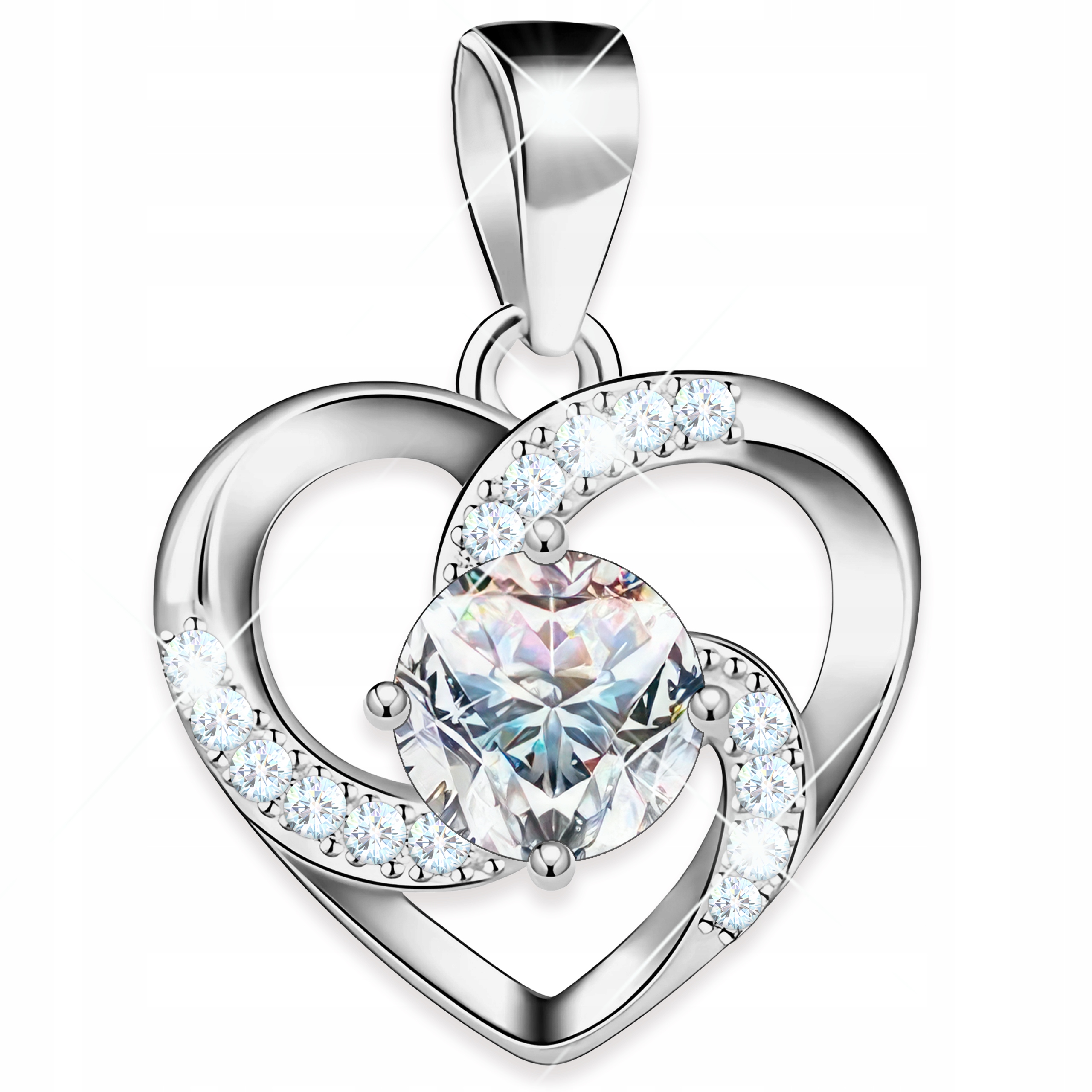 Stříbrný přívěsek na řetízek s bílým očkem Srdce Spirála Stříbro 925