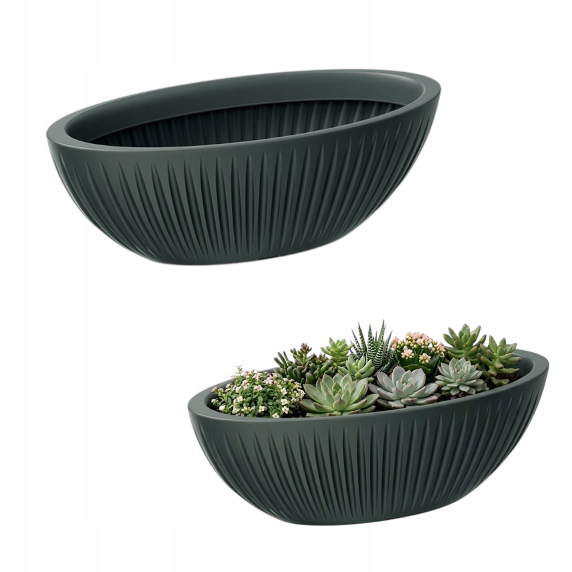 Doniczka 57x19 CM Donica Ogrodowa Duża Owalna Szara Plastikowa