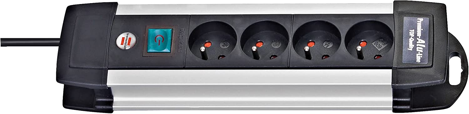 2 x Zásuvková Lišta Prodlužovací kabel Premium-Alu 4 zásuvky