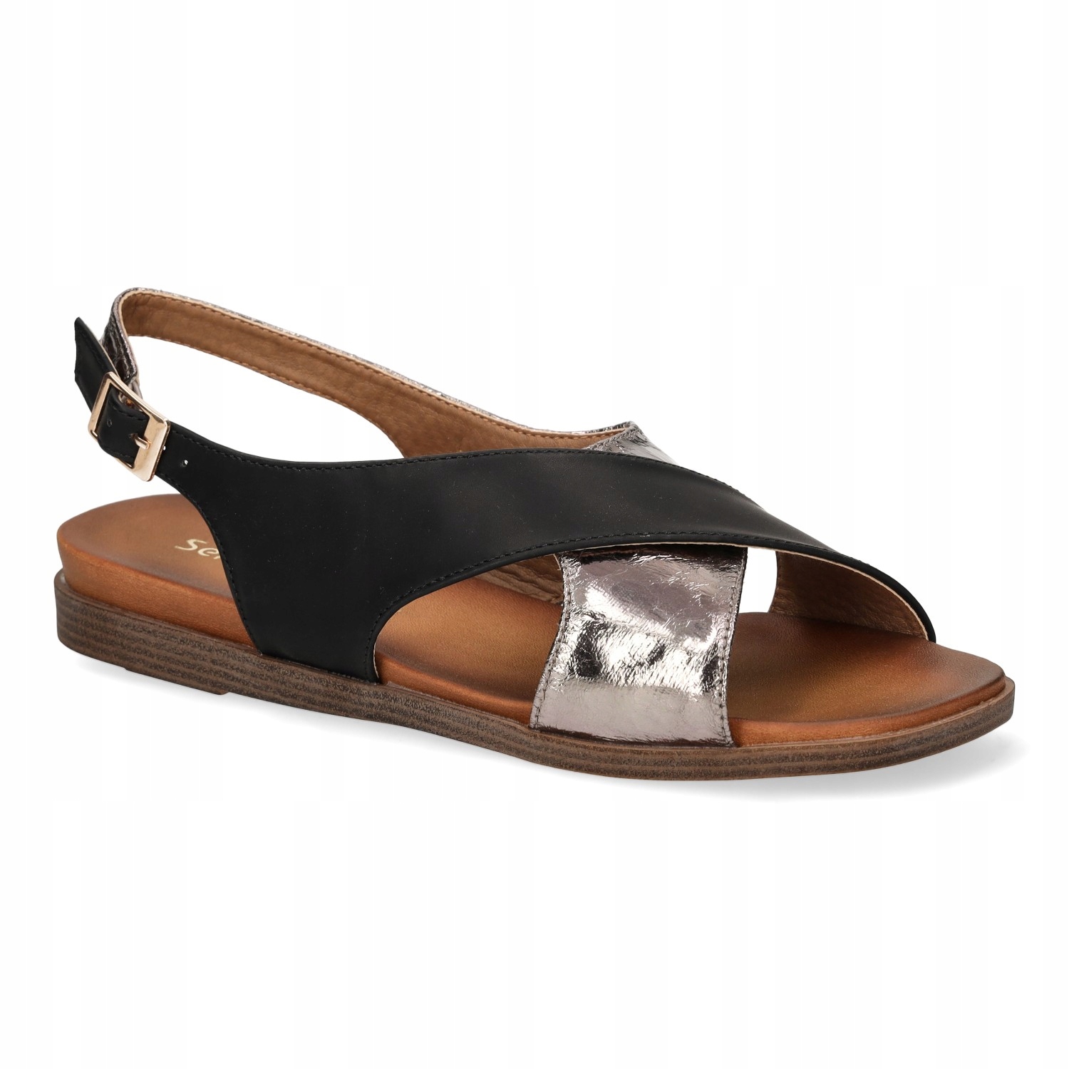 SANDAŁY DAMSKIE ELEGANCKIE NA PŁASKIM OBCASIE SERGIO LEONE CZARNE R.39