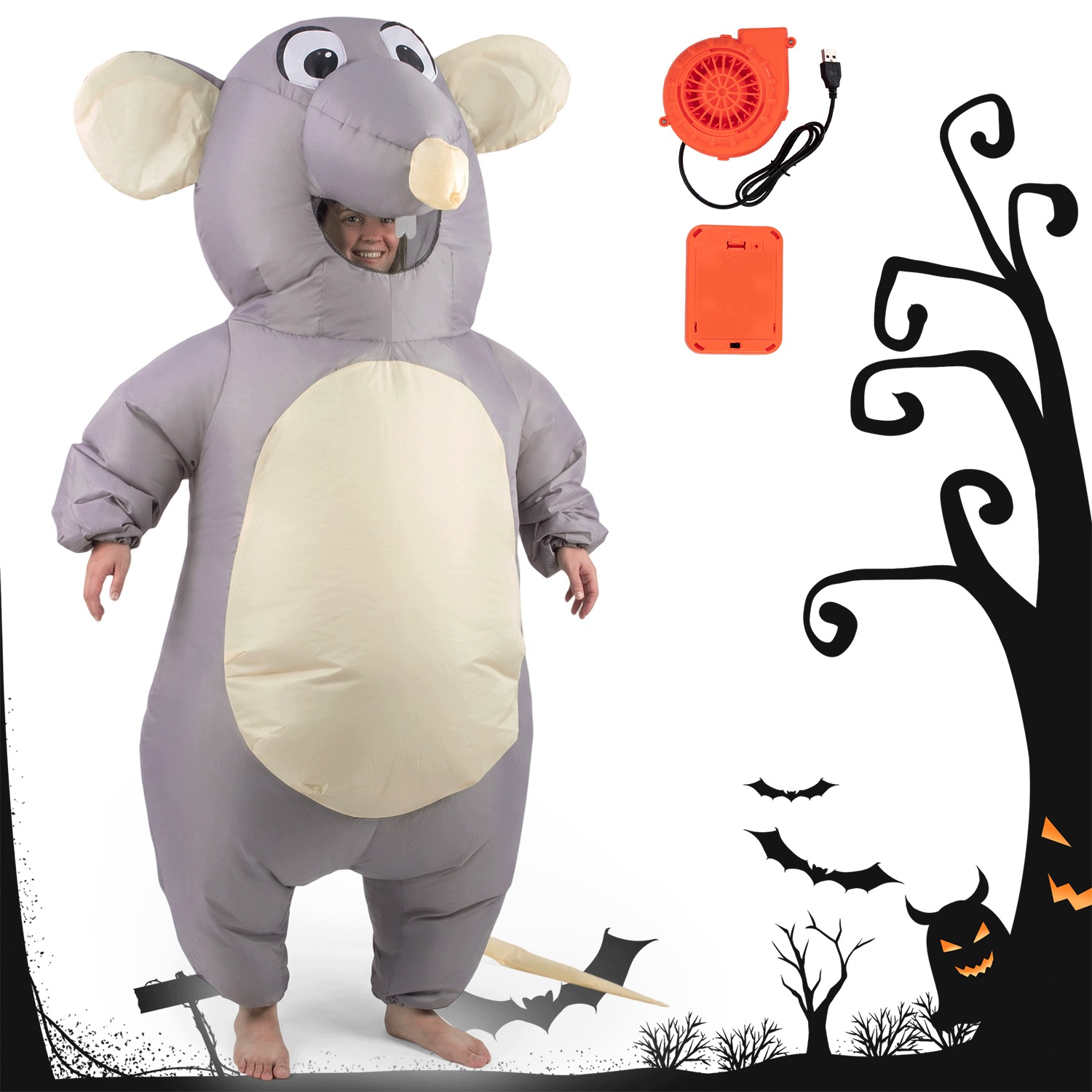Nafukovací kostým myšky 150-190 cm s ventilátorem na karneval a Halloween