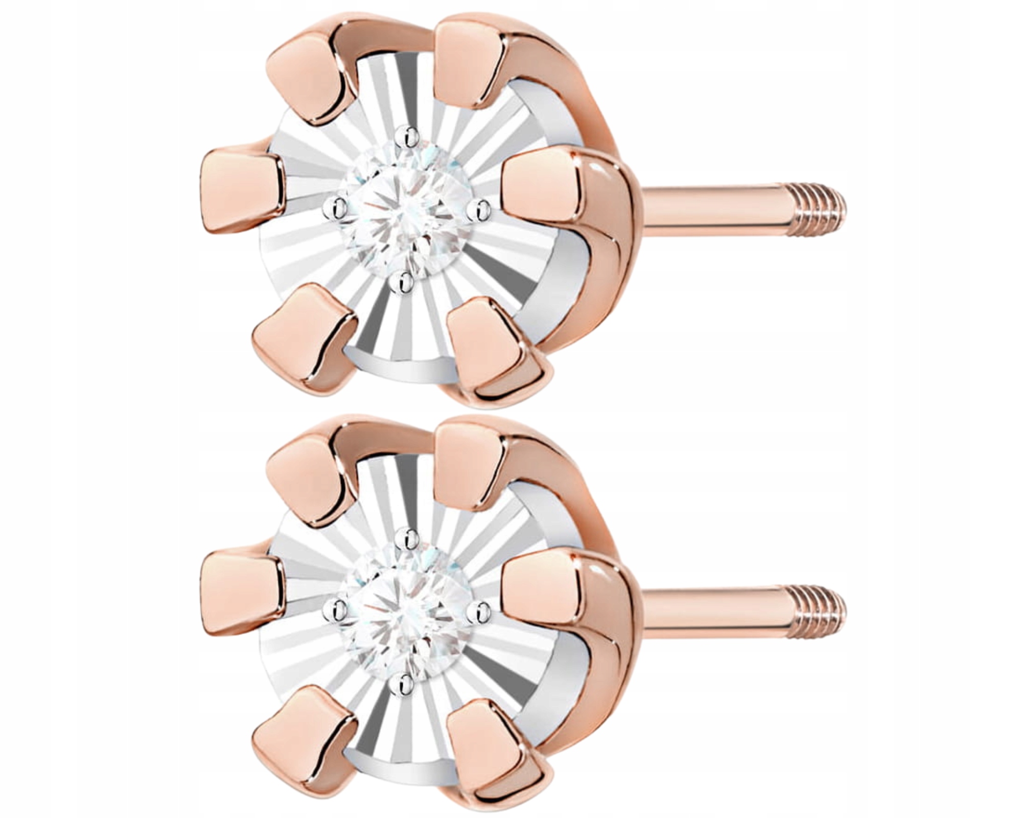 Růžové zlato Náušnice Diamanty Šroubovací tyčinka Zlato 585|Certifikát