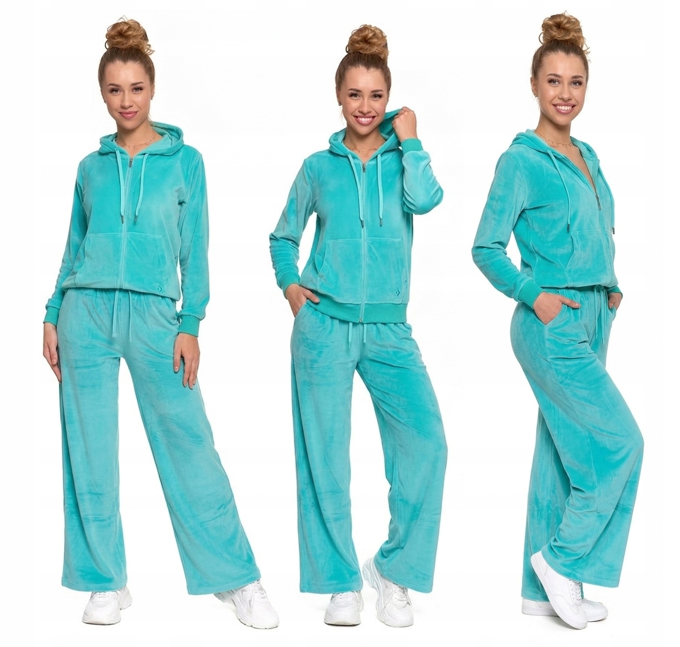 Dres damski welurowy Rozpinany komplet Welur bluza spodnie 3829 turkus S