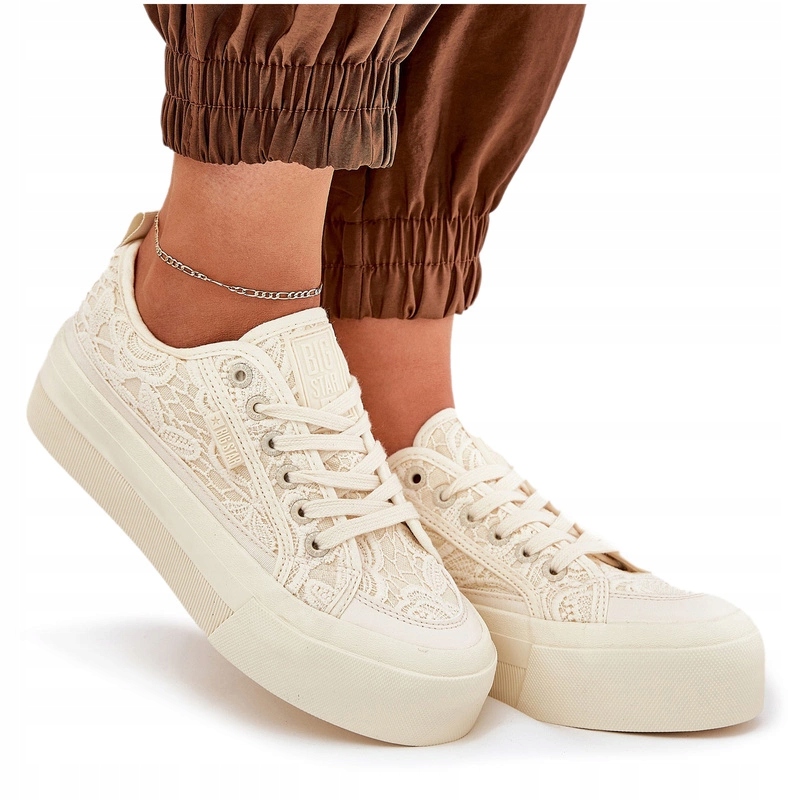 Koronkowe Trampki Damskie Niskie Big Star RR274746 Beżowe 37