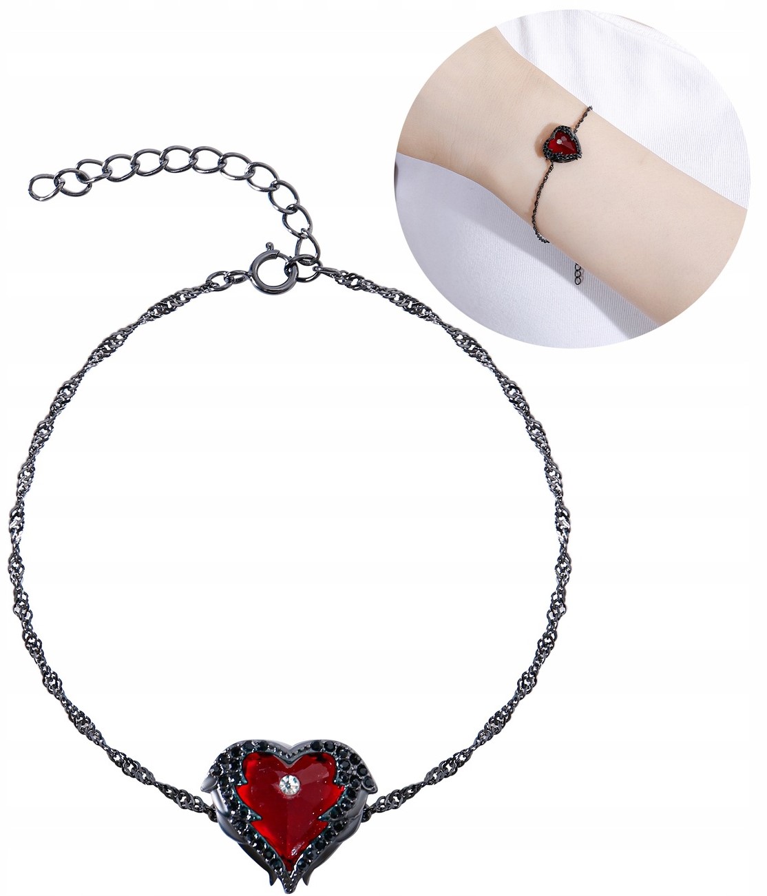 Dámský stříbrný náramek celebritka srdce rhodiovaný stříbro o ryzosti 925