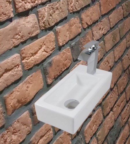 UMYWALKA WĄSKA NABLATOWA ZAWIESZANA BIAŁA PROSTOKĄTNA 36,5x18 MAŁA LEWA Rodzaj prostokątna