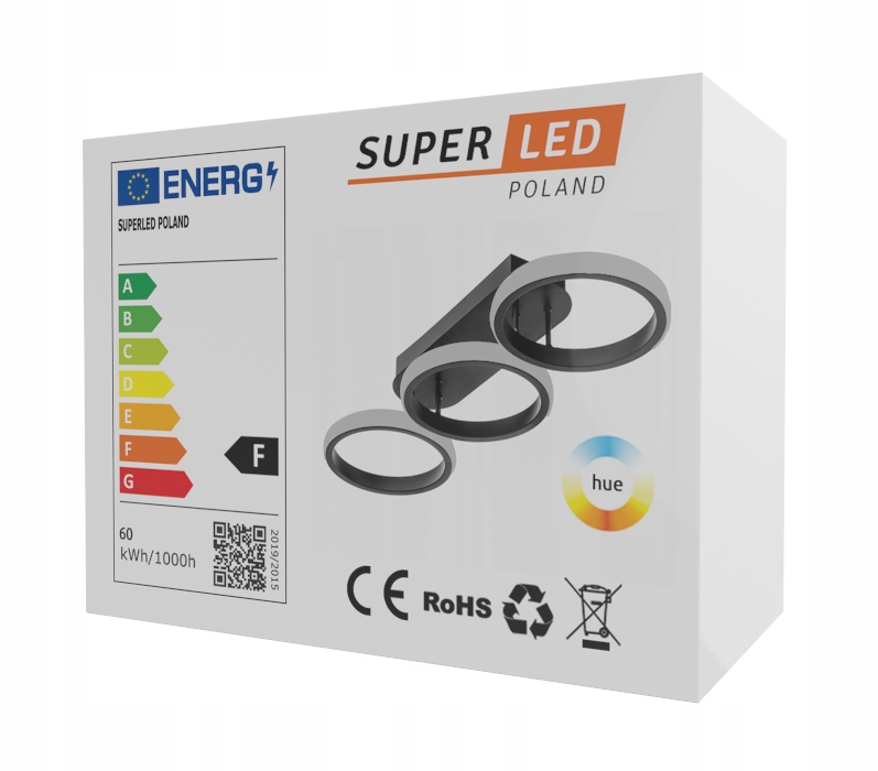 Lampa sufitowa LED Żyrandol Ring 60W Plafon 3 barwy SuperLED + pilot Kolor czarny
