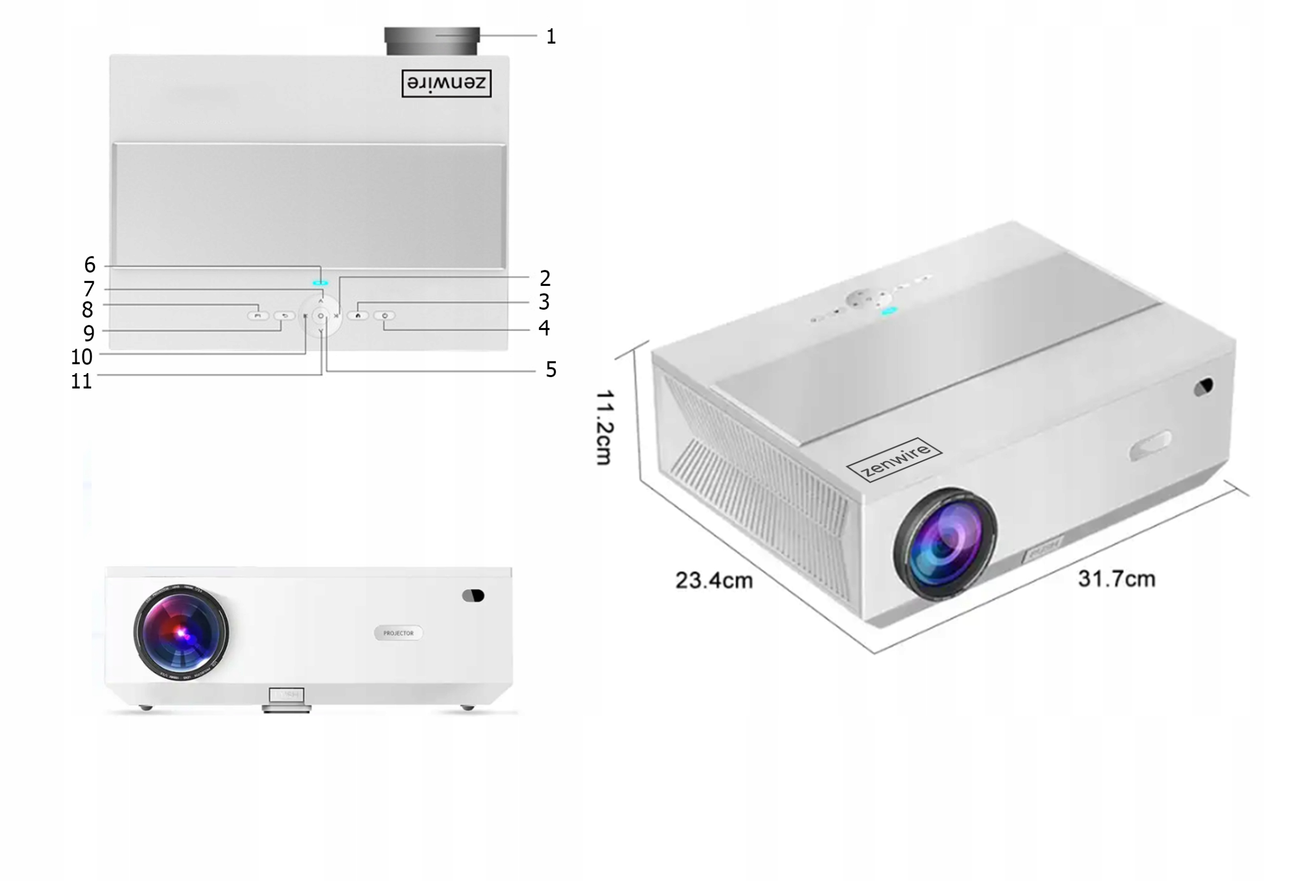 Projektor Rzutnik LED Android WiFi SMART FULL HD 4K Bluetooth 13500lm JASNY Szerokość produktu 31.7 cm