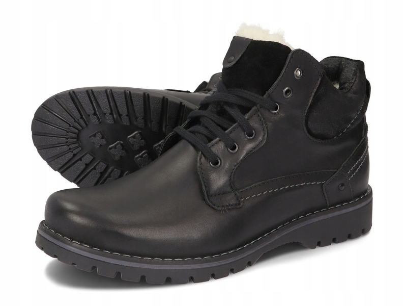 TRZEWIKI MĘSKIE BUTY OCIEPLANE SKÓRA 885 CZARNY 47 Kolor czarny