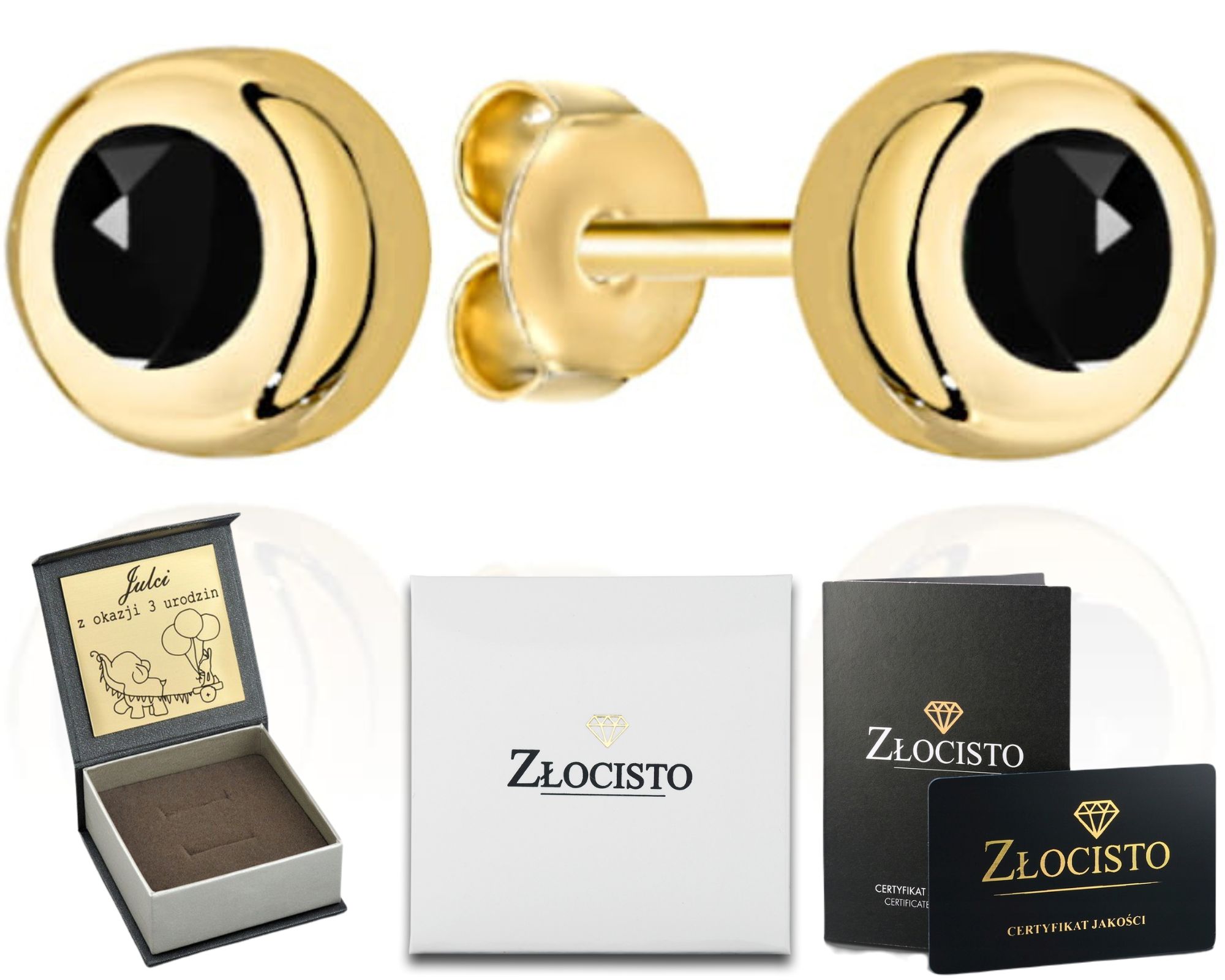 Zlaté Náušnice Klasické Tyčinky S Černým Zirkonem 585 Jako Dárek K Gravírování