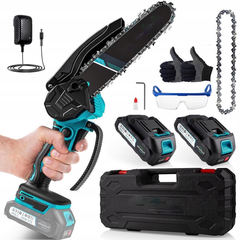 Elektrická Akumulátorová Pila Mini 6" 2X Akumulátory 6" Řetěz Kufr