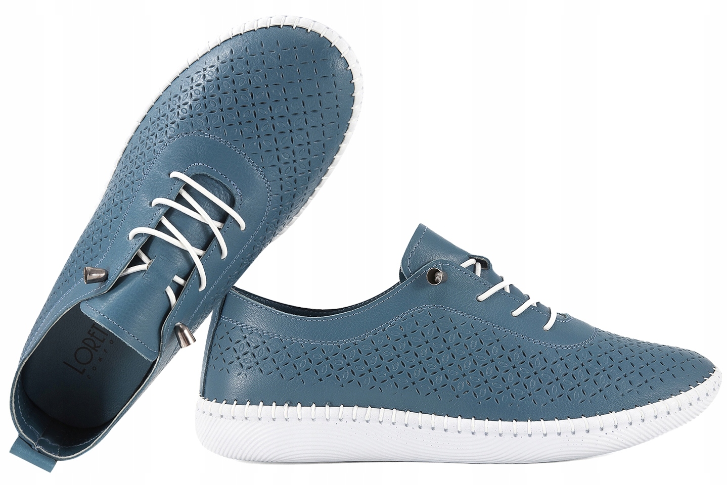 Loretta Vitale I-02 Dámské Polobotky Kožené Tenisky Ažurové Pu modré 36