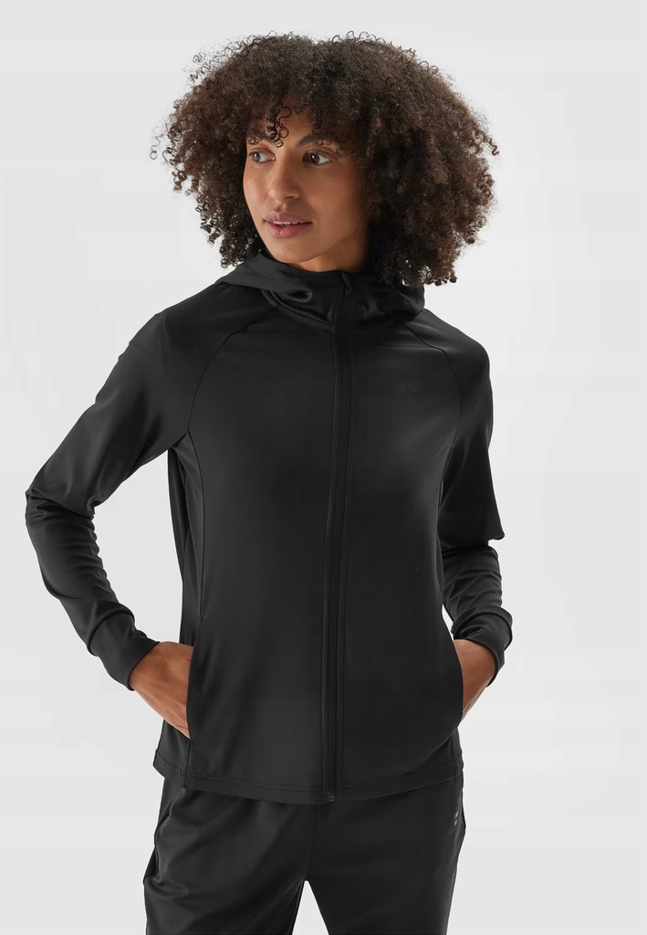 Bluza sportowa 4F na zamek Szybkoschnąca 4F Dry, kaptur, Xs czarna
