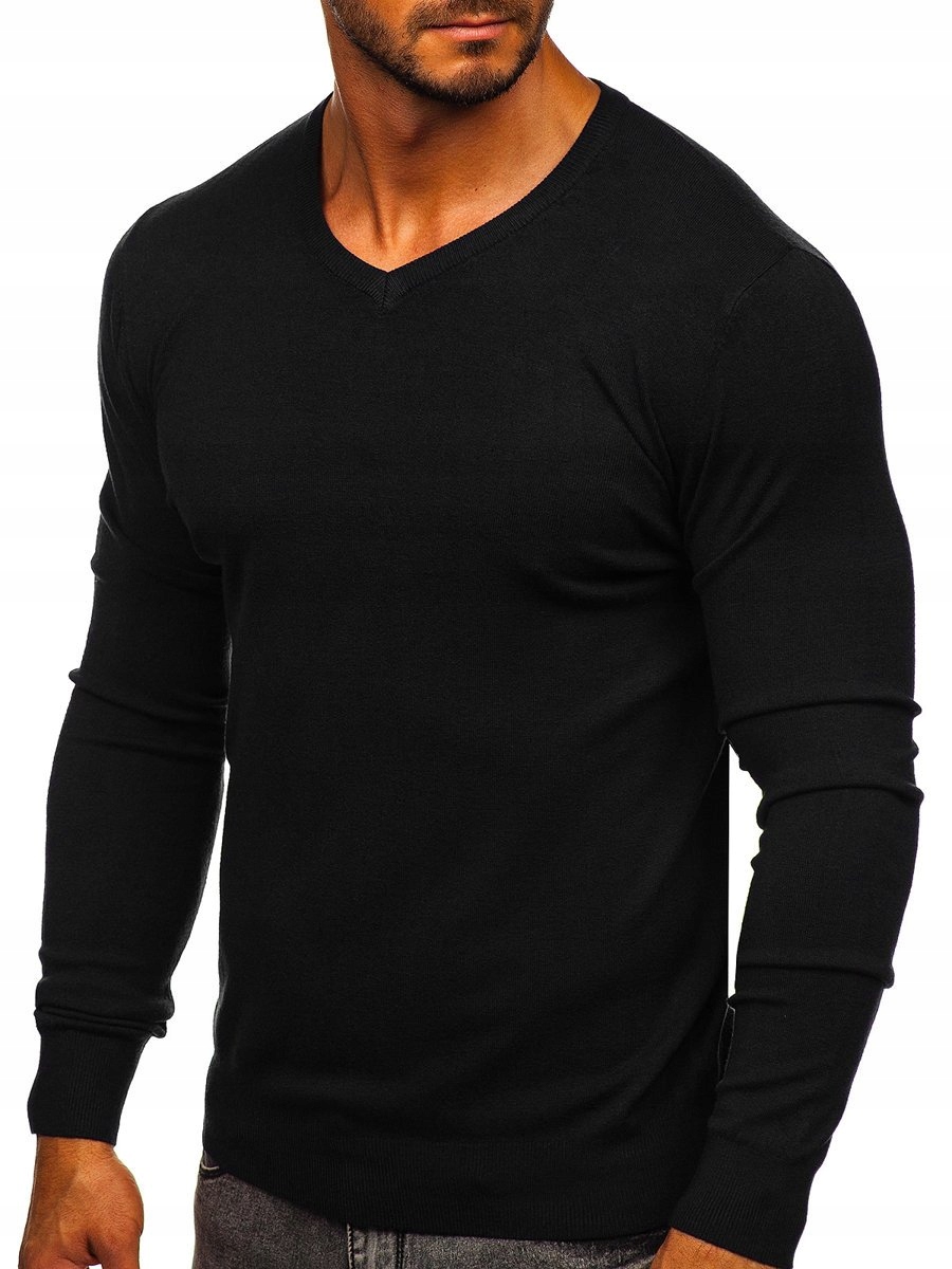 

Sweter Męski Gładki W Serek Czarny YY03 Denley_s