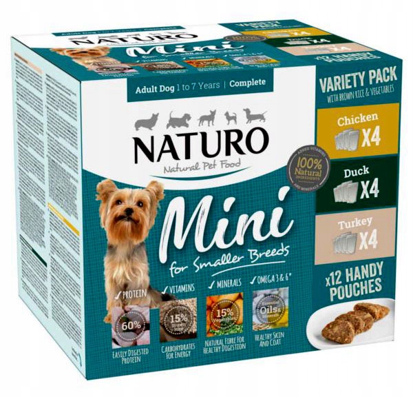 Levně Naturo Mini Variety kuře, kachna, krůta vlhké krmivo 12x150g