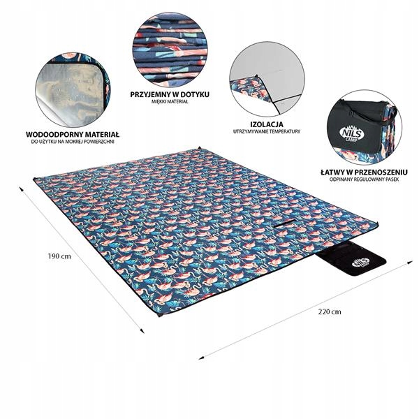 NIEBIESKI FLAMINGI KOC PIKNIKOWY 220x200 PE ALU