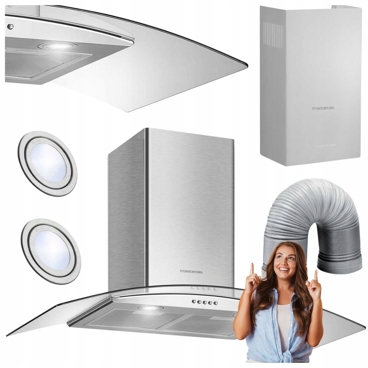 Okap Kominowy Kuchenny 90cm Rura Komin Pochłaniacz Wydajny Nowoczesny