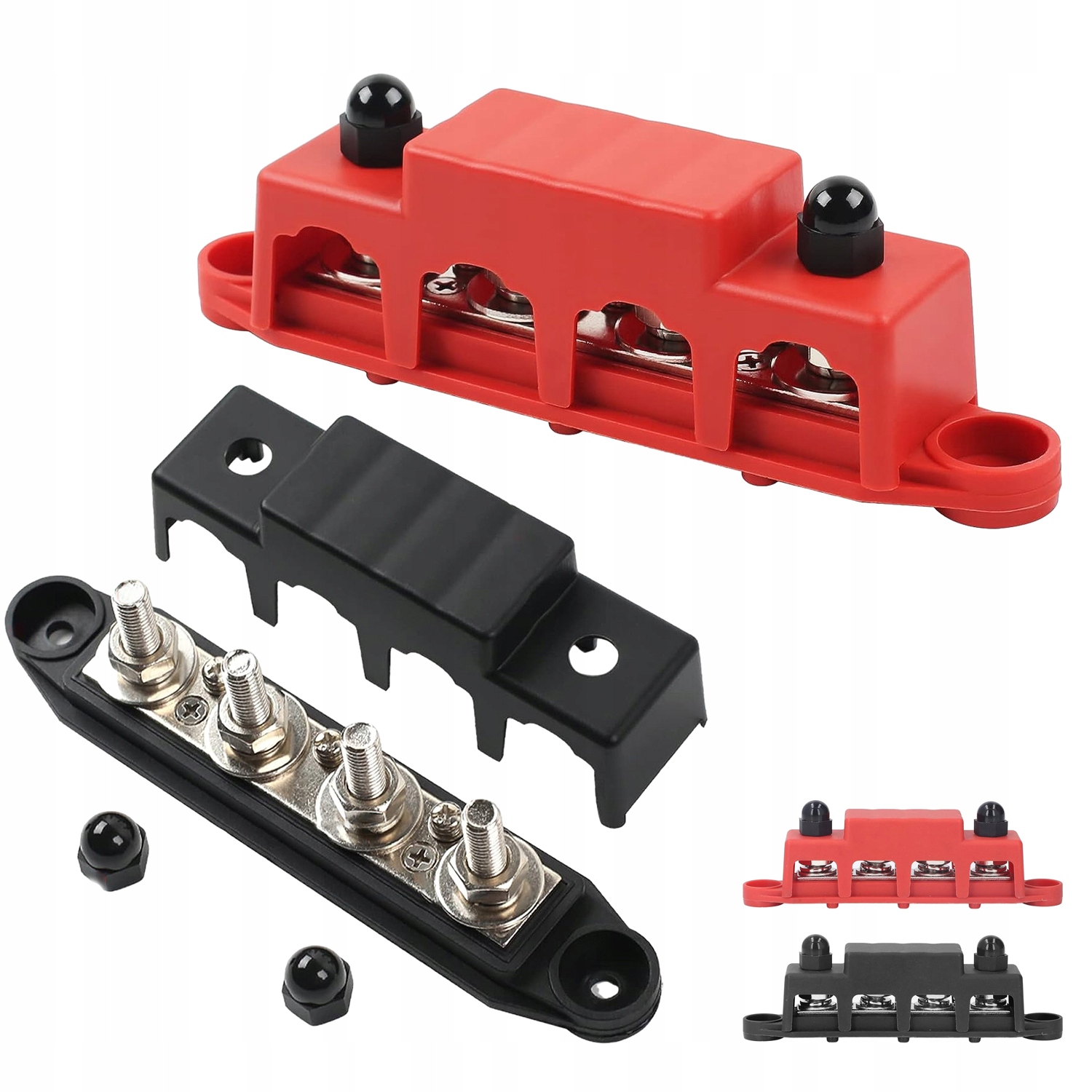 LISTWA BLOK MASY BUSBAR 250A 12-48V SRUBY 4 x M8 i 3 x M4 MINUS + PLUS 2szt