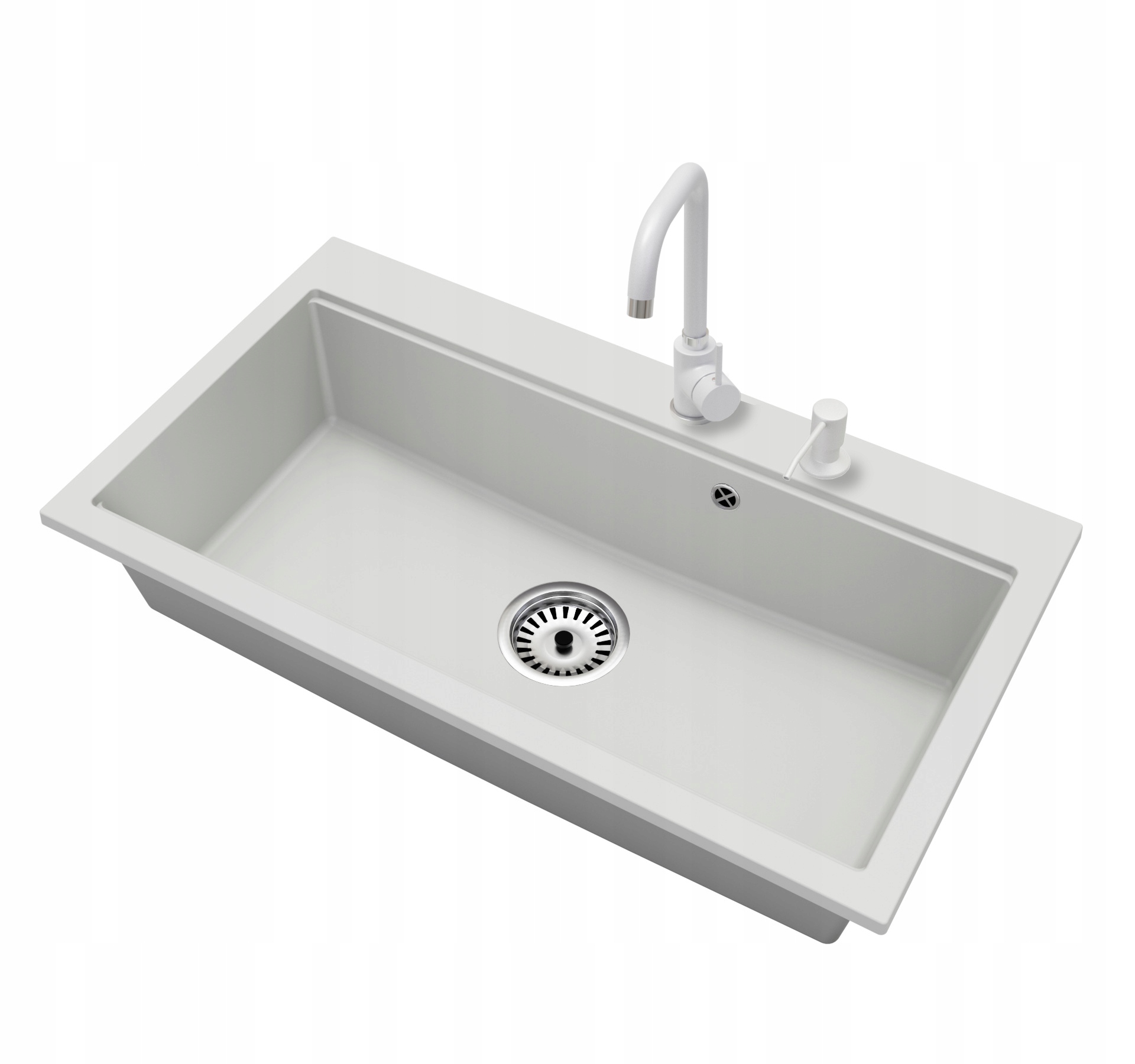 Granitový dřez Jednokomorový Elite 90 Baterie Dávkovač Sifon Chrom