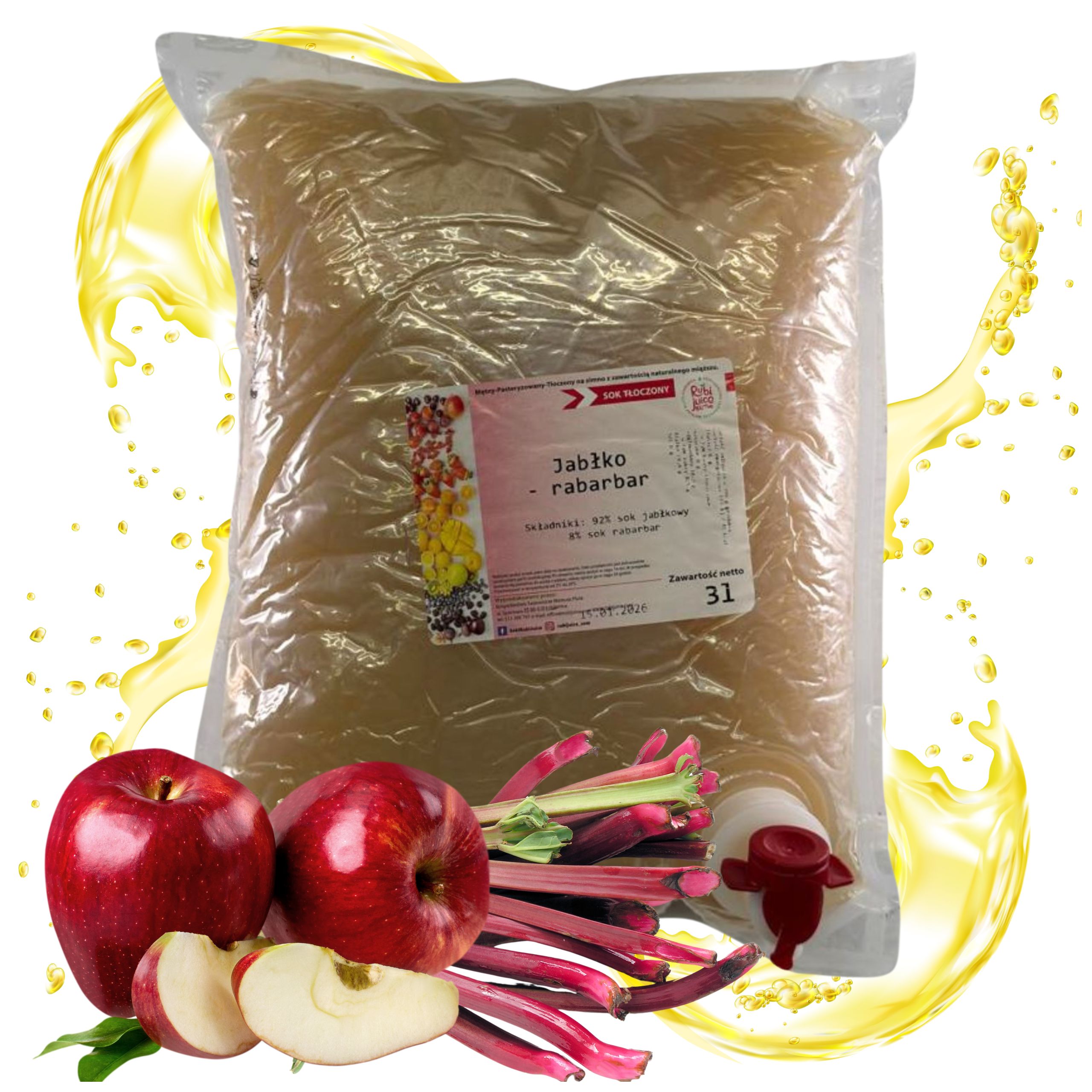 SOK JABŁKO-RABARBAR 92%-8% 3L RUBI JUICE NFC