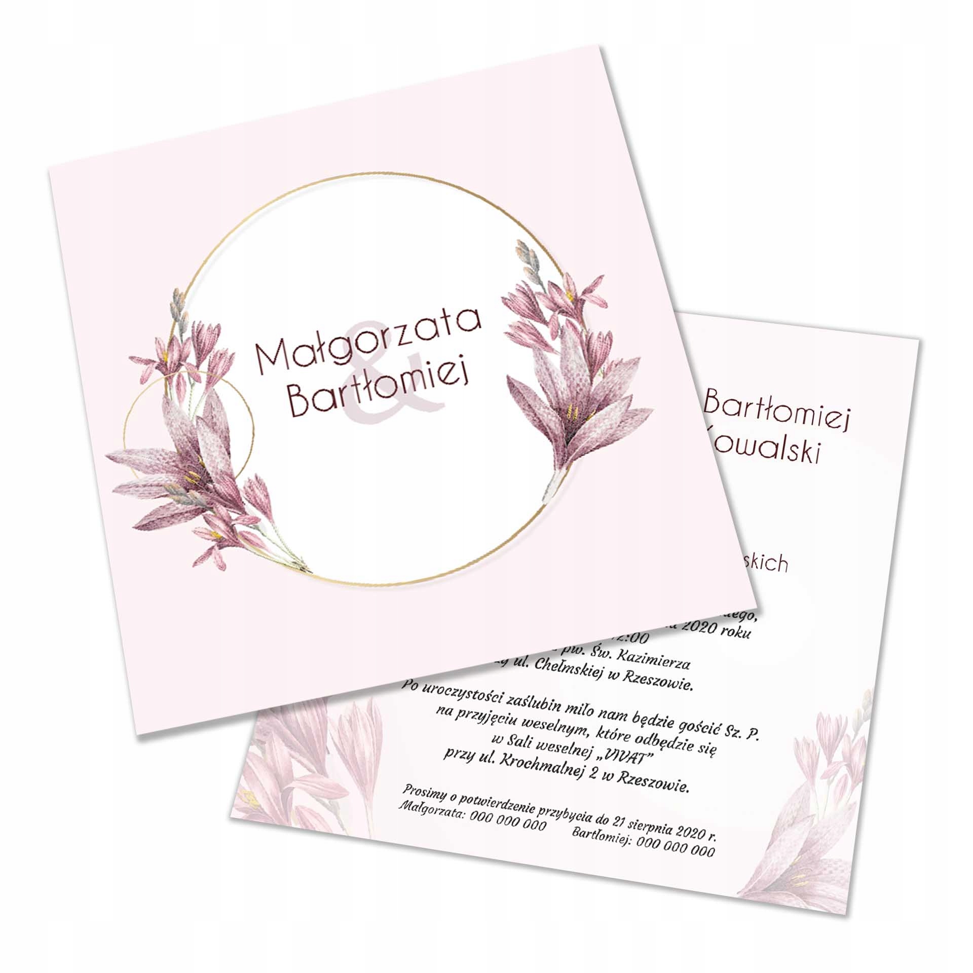 ZAPROSZENIA ŚLUBNE KWADRAT 14x14cm + koperta