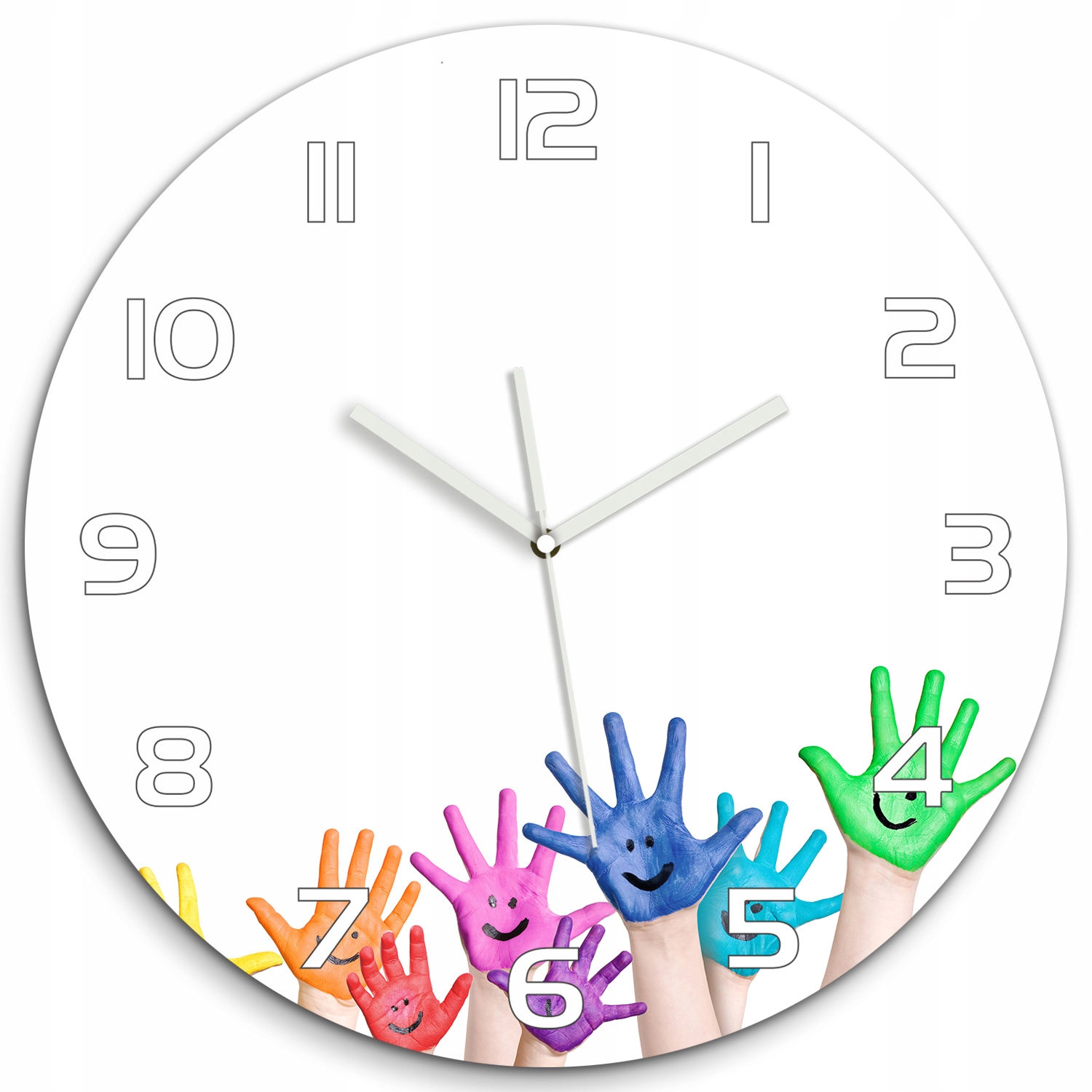 

Nowoczesny szklany zegar Pomalowane dłonie fi 60cm