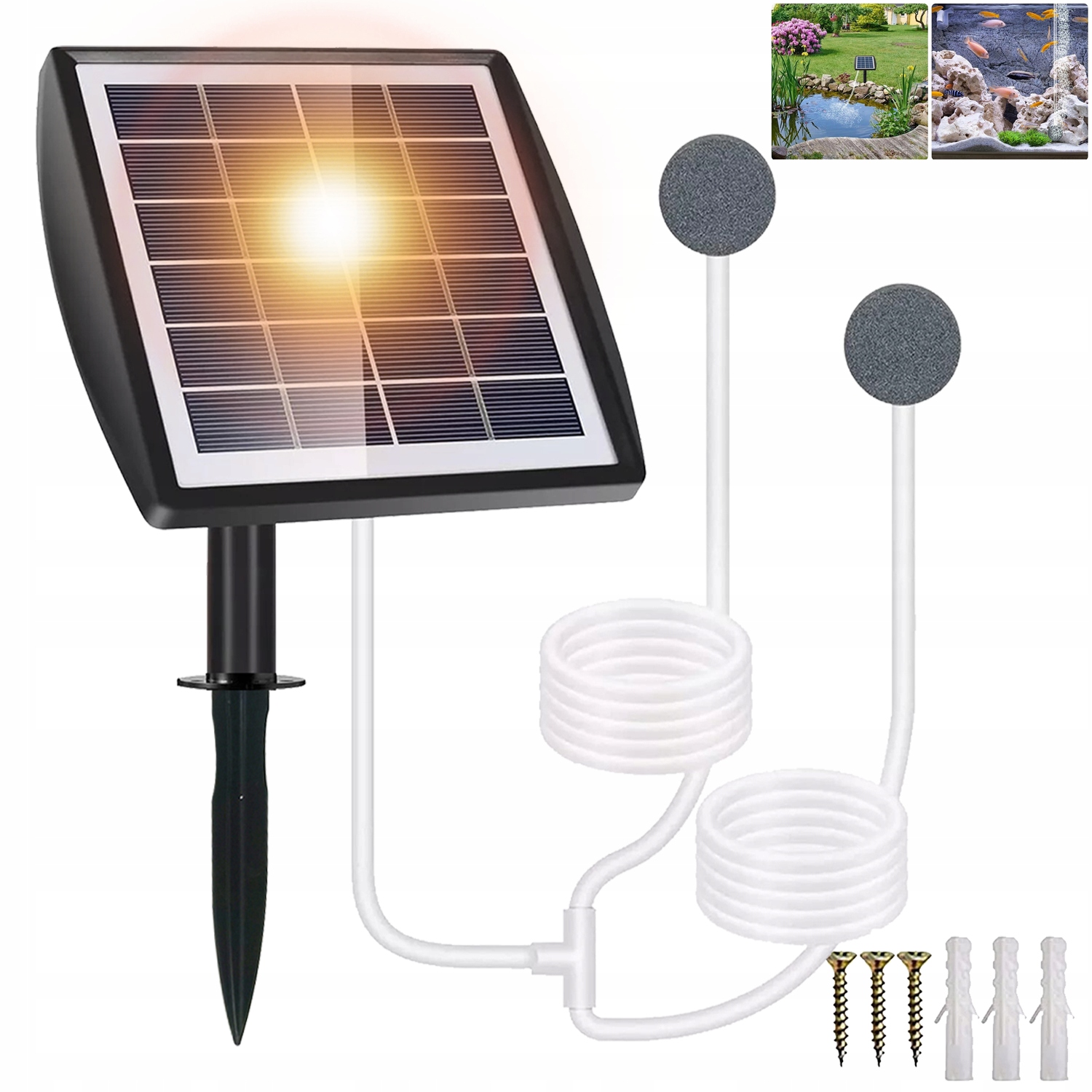 Napowietrzacz solarny do tłoczenia powietrza 2W Z Wężem 2200mAh