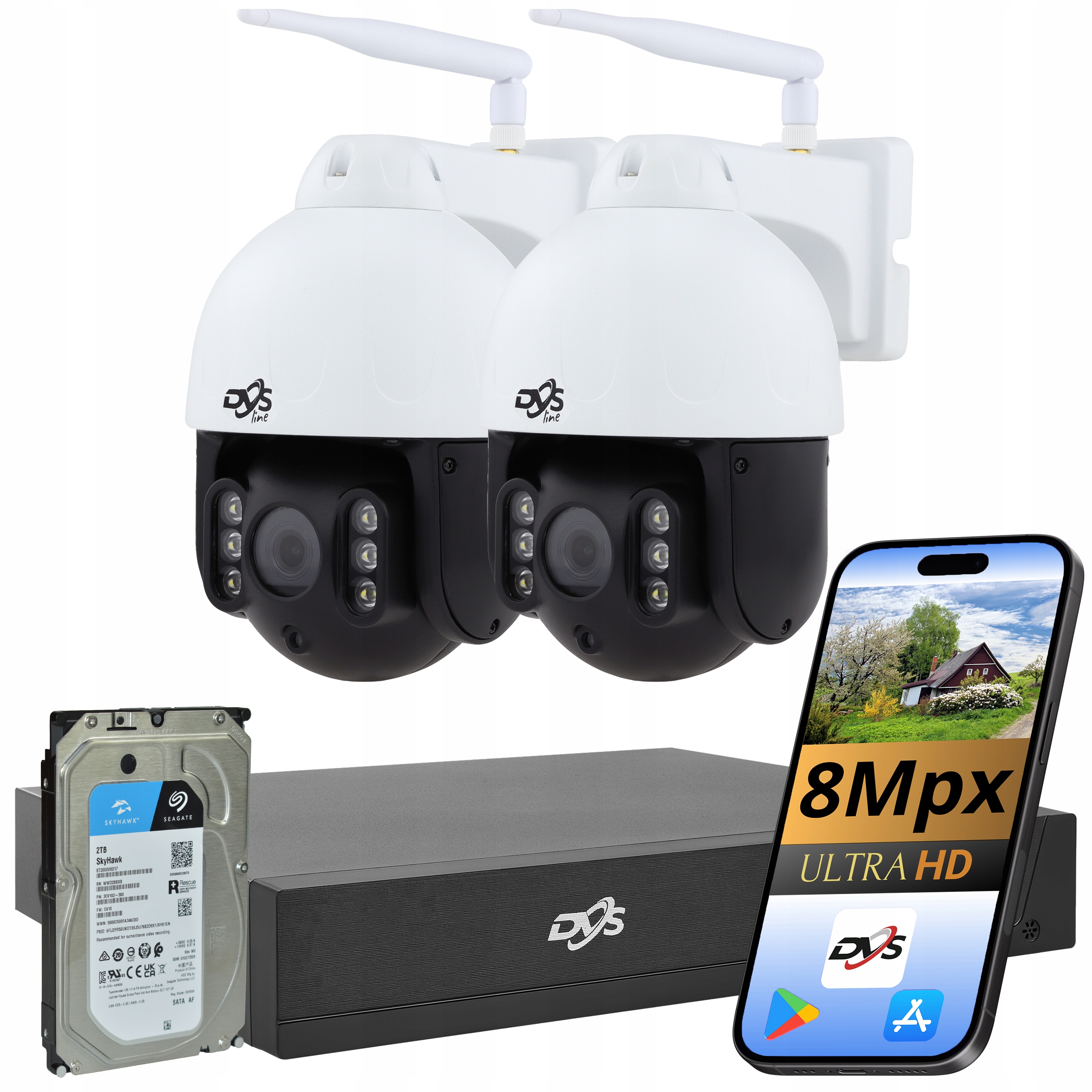 Sada Kamer Wifi 8Mpx 4K 2 Kamery Otočné Bezdrátové Monitorování 2TB