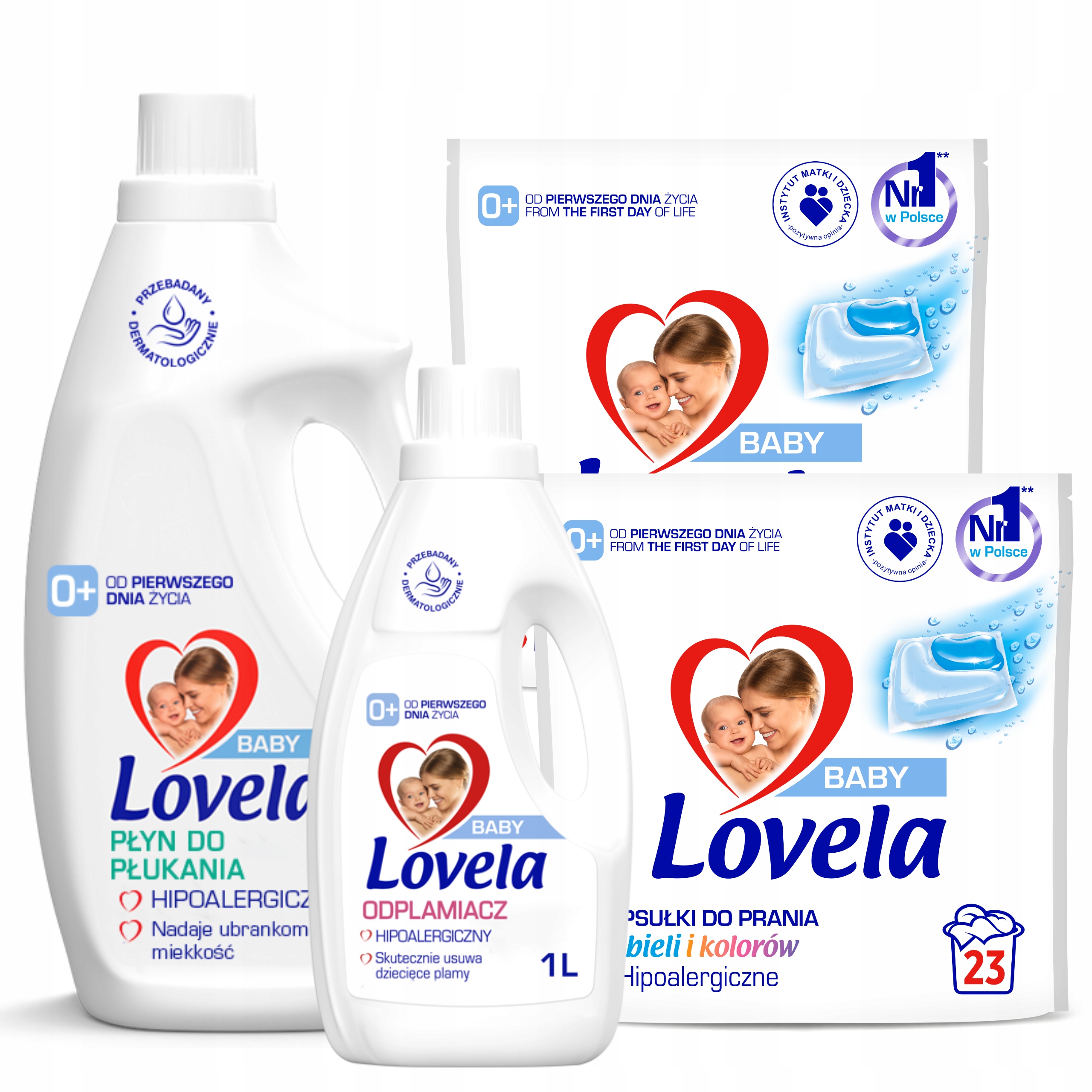 Levně Lovela Baby Sada Hypoalergenní tekutá aviváž, Odstraňovač skvrn, Kapsle